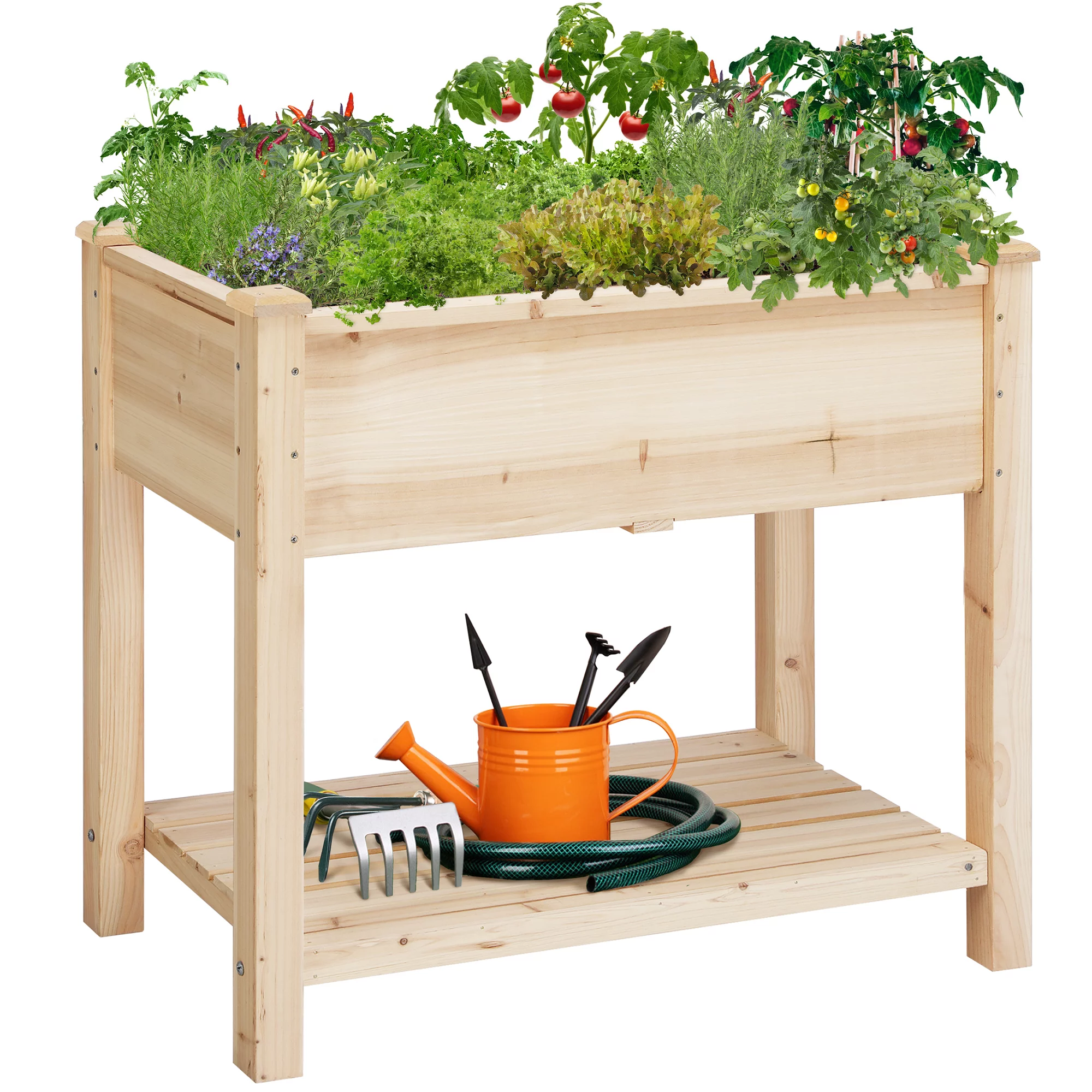 SmileMart 2 Tiers Wooden Raised Garden Bed Elevated Planter Box for Indoor/Outdoor Wood
