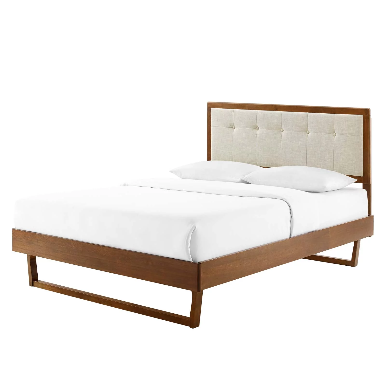 Platform Bed Frame, King Size, Wood, Brown Walnut Beige, Modern Contemporary Urban Design, Bedroom Master Guest Suite