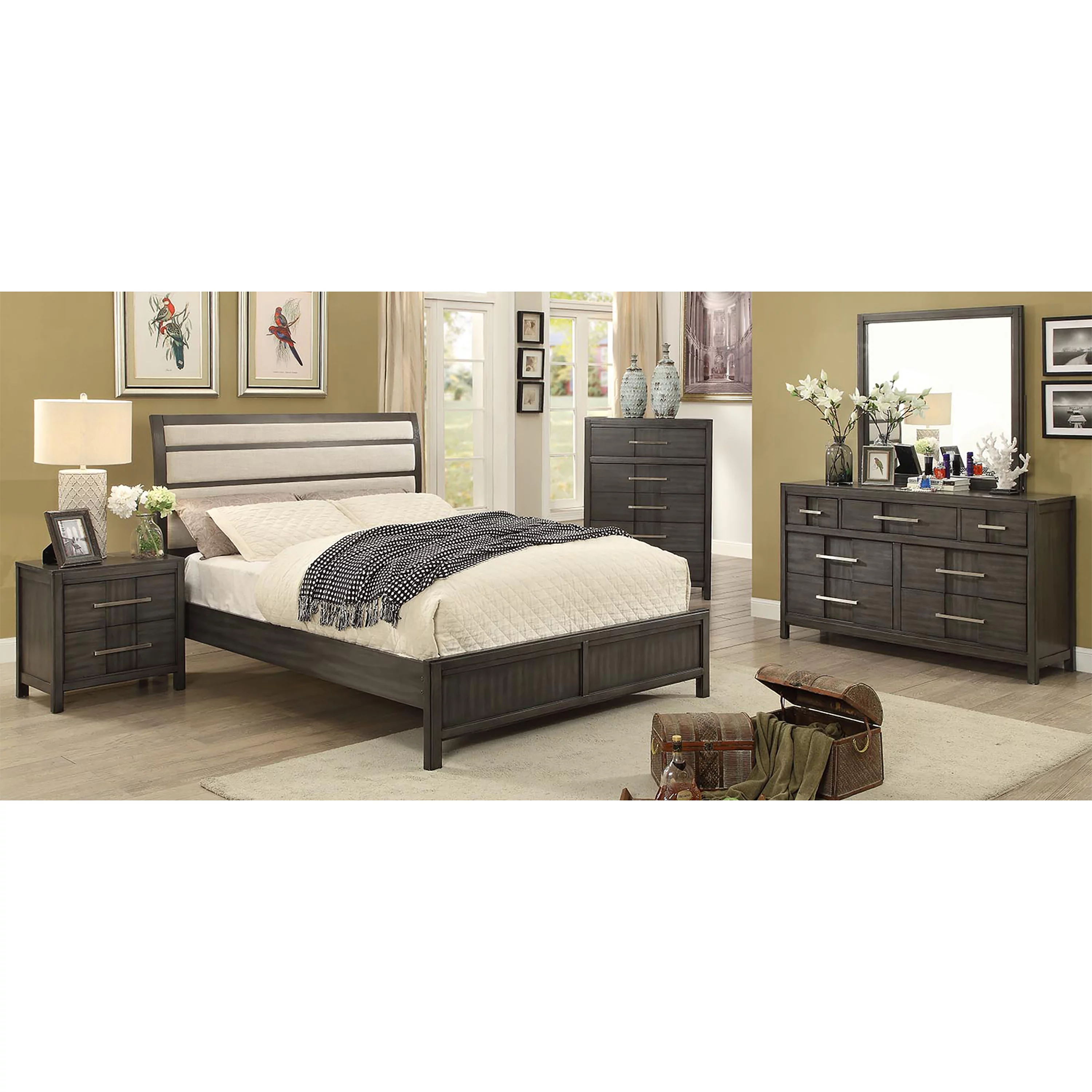 Furniture of America Lowell 2-Piece Dresser and Mirror Set, Gray