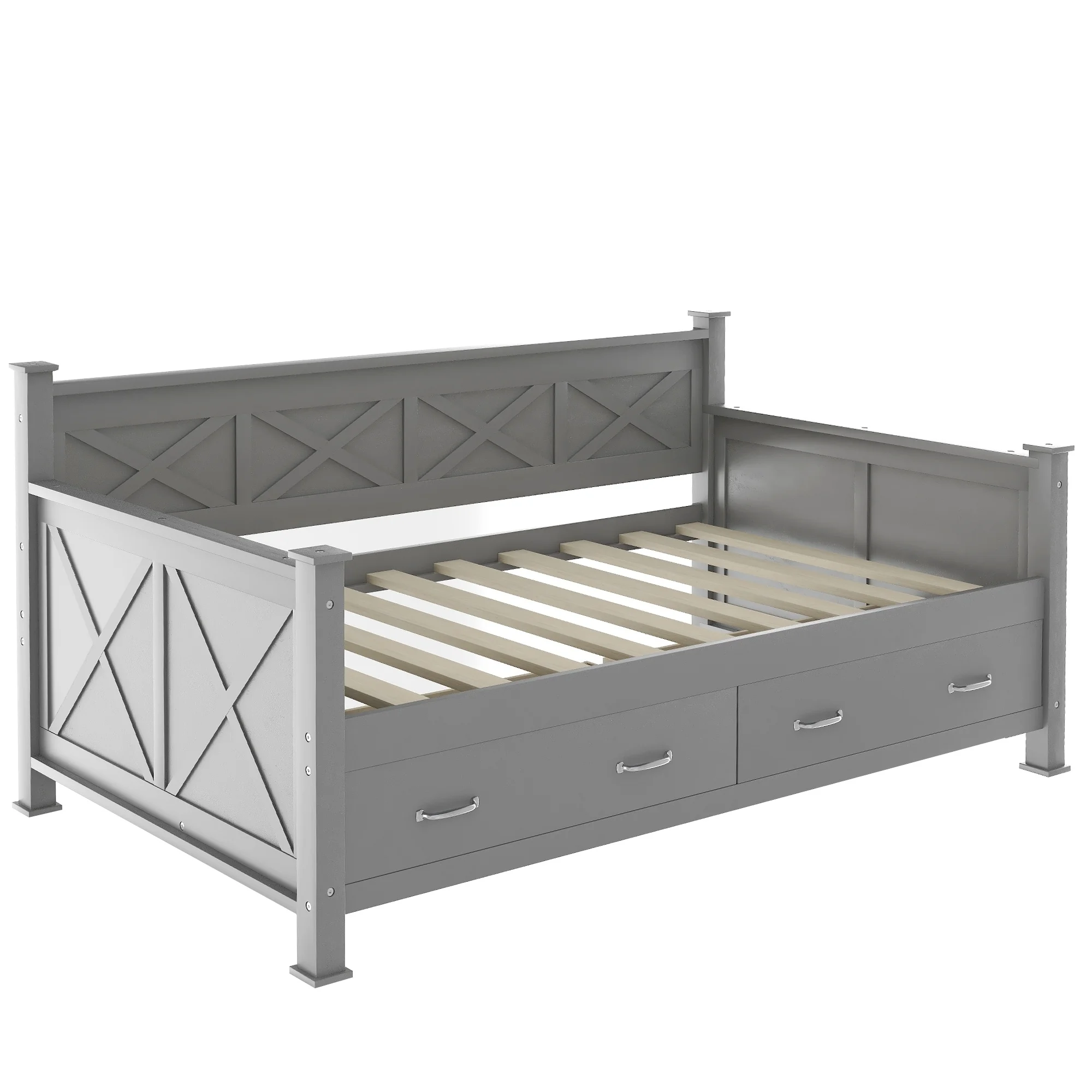 Solid Wood Twin Daybed with 2 Large Drawers, Rustic Design