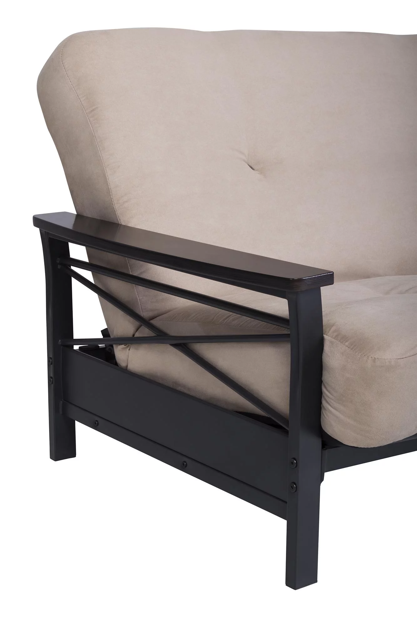 DHP Nadine Metal Futon Frame with Espresso Wood Armrests, Full Size, Mattress Not Included