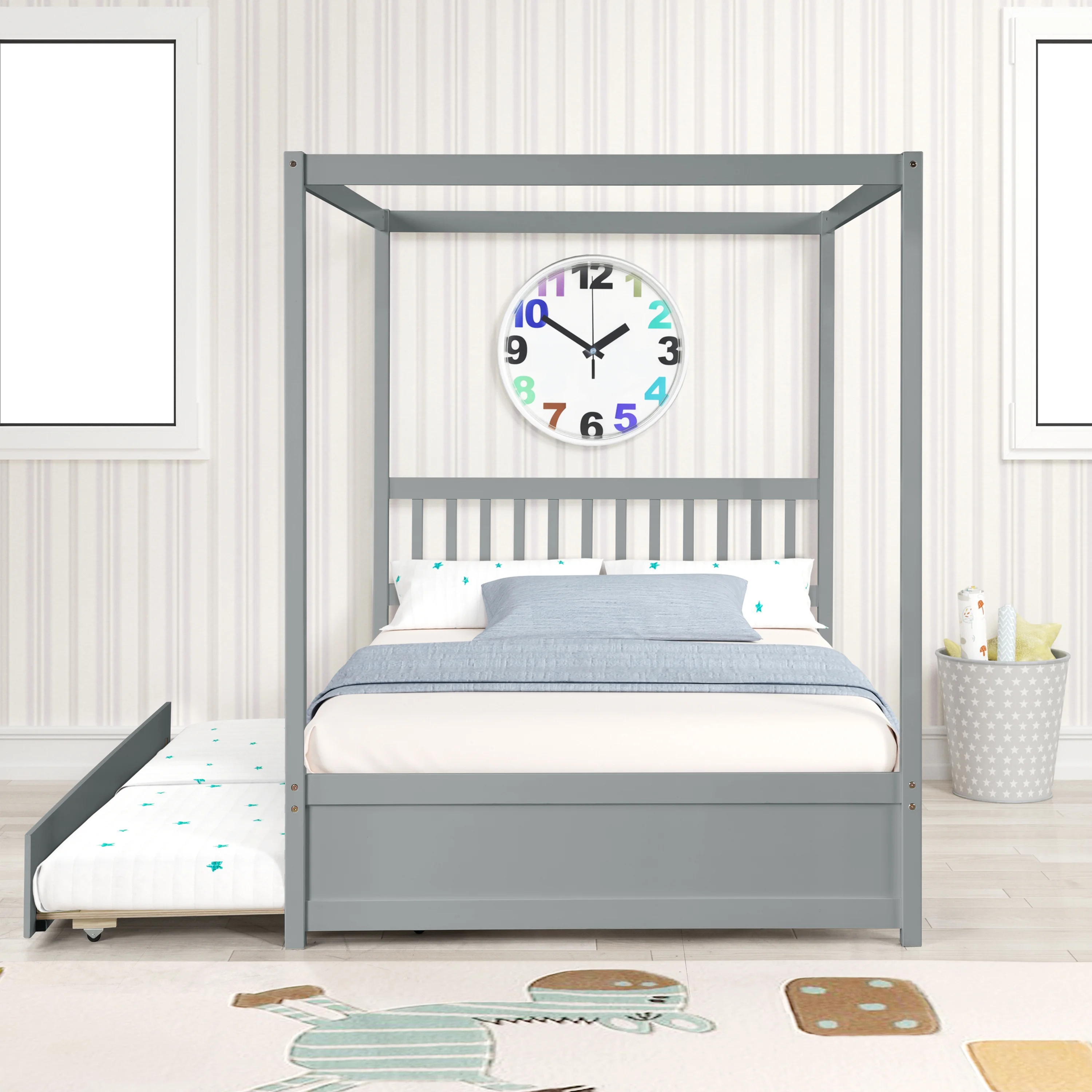 Full bed with twin trundle for Grey color