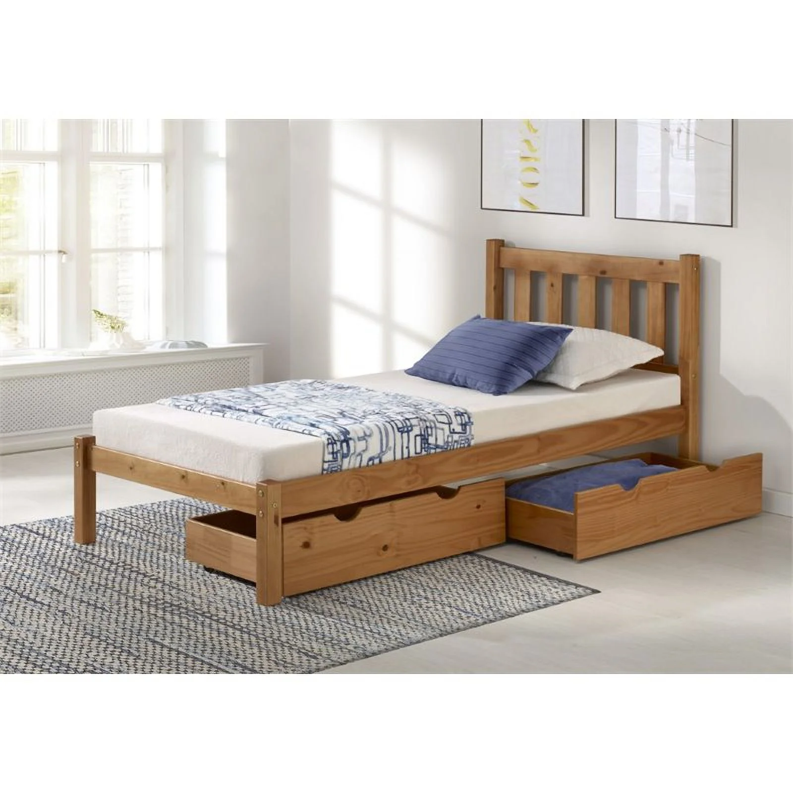 Rosebery Kids Twin Wood Platform Bed with Storage Drawers in Cinnamon