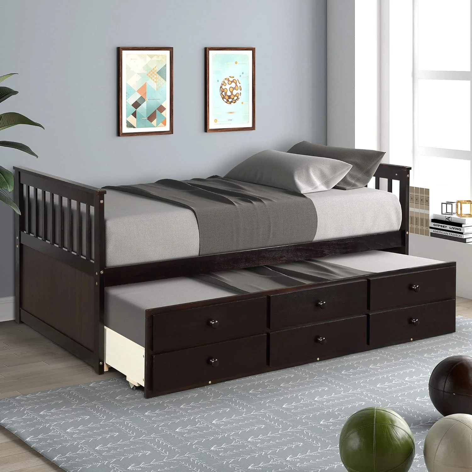 Daybed With Trundle And Storage Drawers - Captain's Bed Storage Daybed For Kids Teens