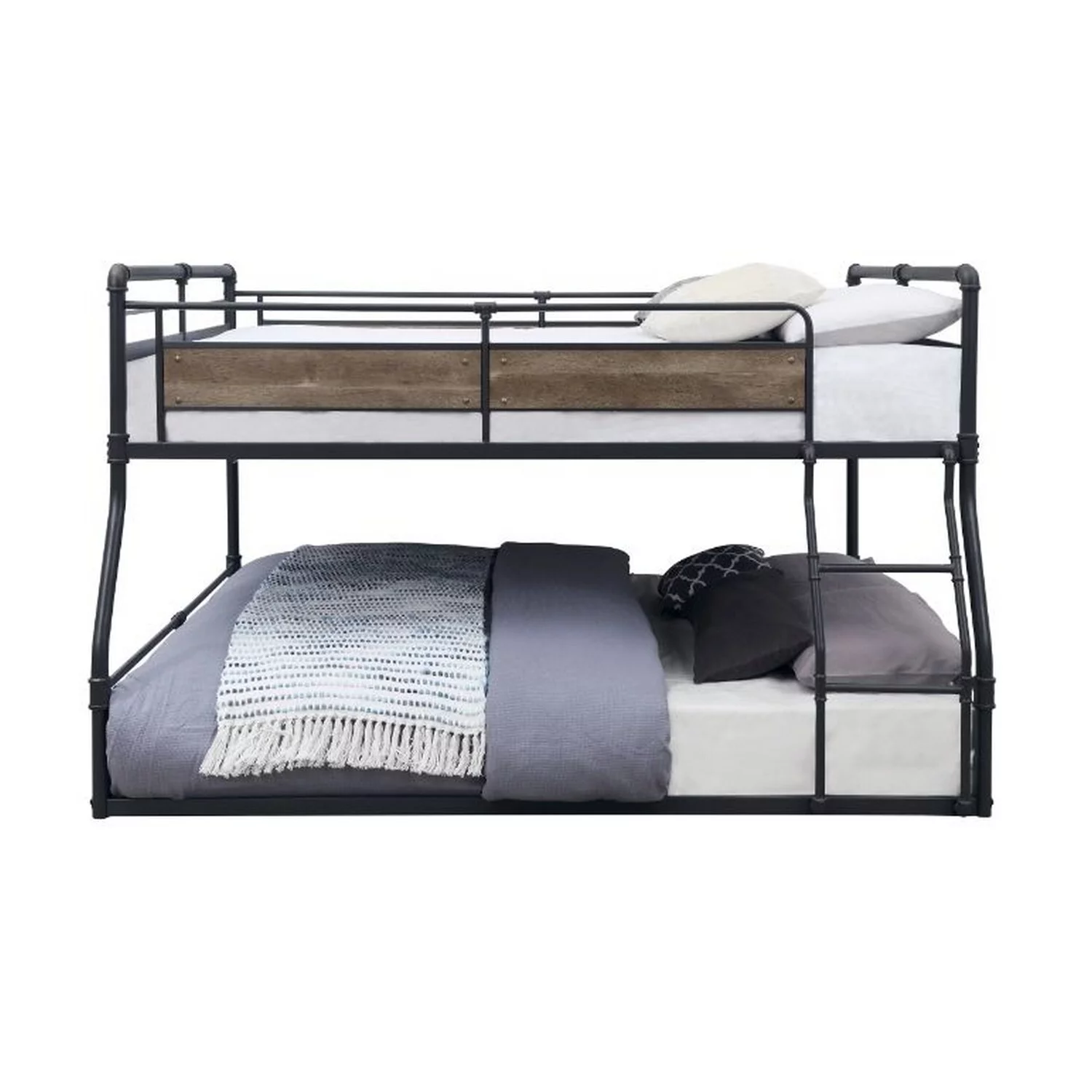 Benjara Full Over Queen Bunk Bed with Tubular Metal Frame, Dark Bronze