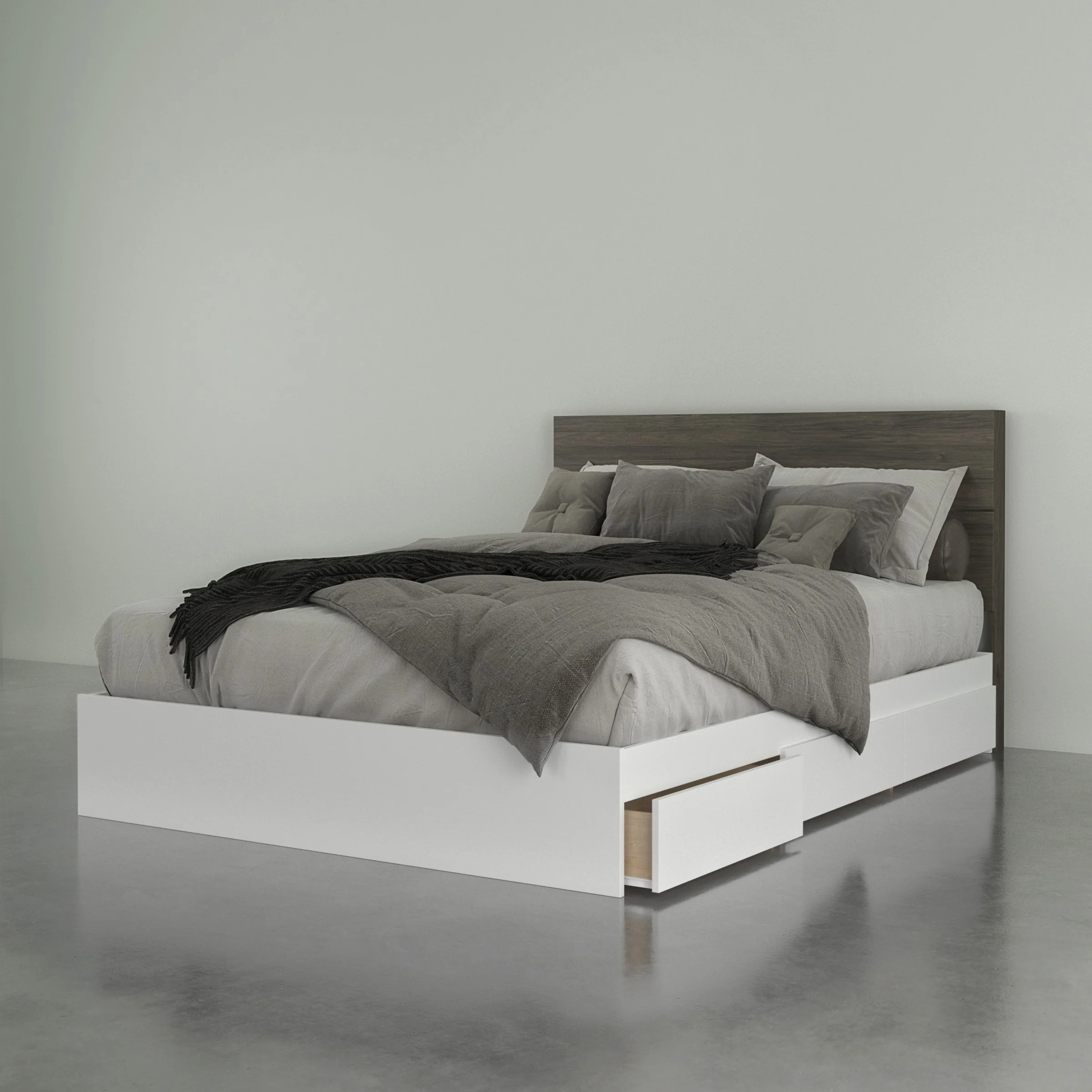 Milton 2 Piece Queen Size Bedroom Set, Bark Grey and White