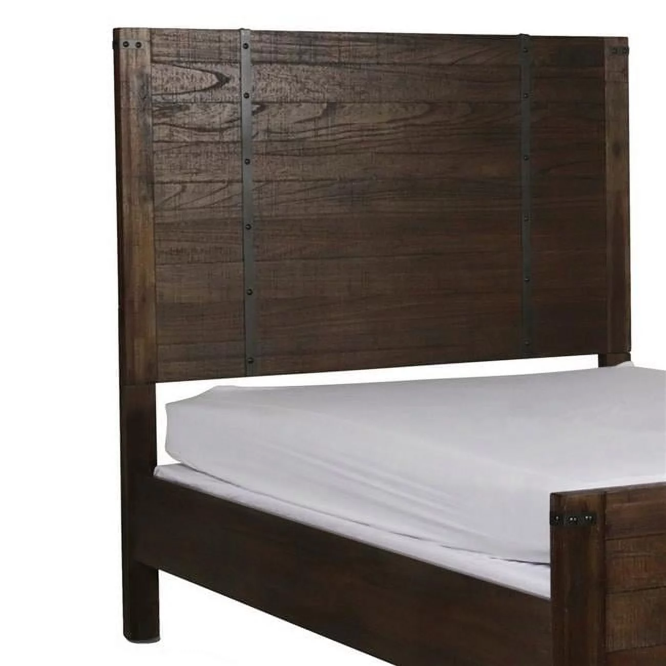 Benjara BM223292 Plank Style Headboard with Metal Strips & Rivet Accents, Brown - Queen Size