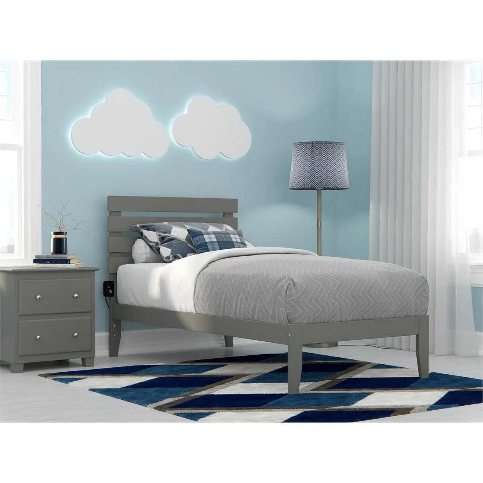 Pemberly Row Farmhouse Oxford Solid Wood Twin Bed in Gray Finish