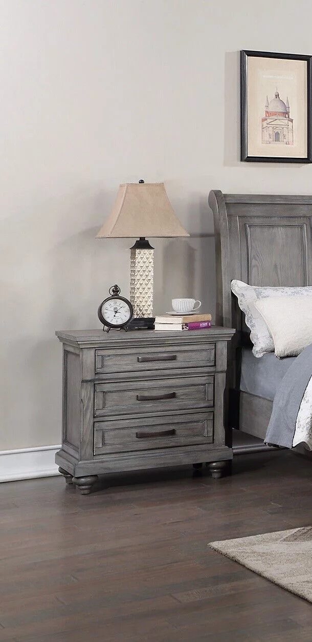 Transitional Beautiful Grey Hues 4pc Bedroom Furniture Cal King Size Bed Dresser Mirror Nightstand Sleigh Design Veneer Plywood