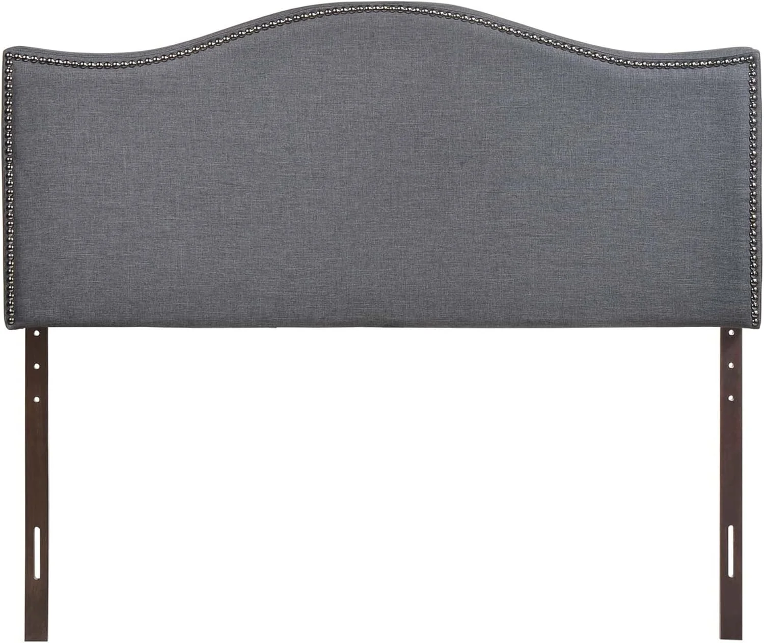 Linen Fabric Upholstered Queen Headboard With Nailhead Trim And Curved Shape In