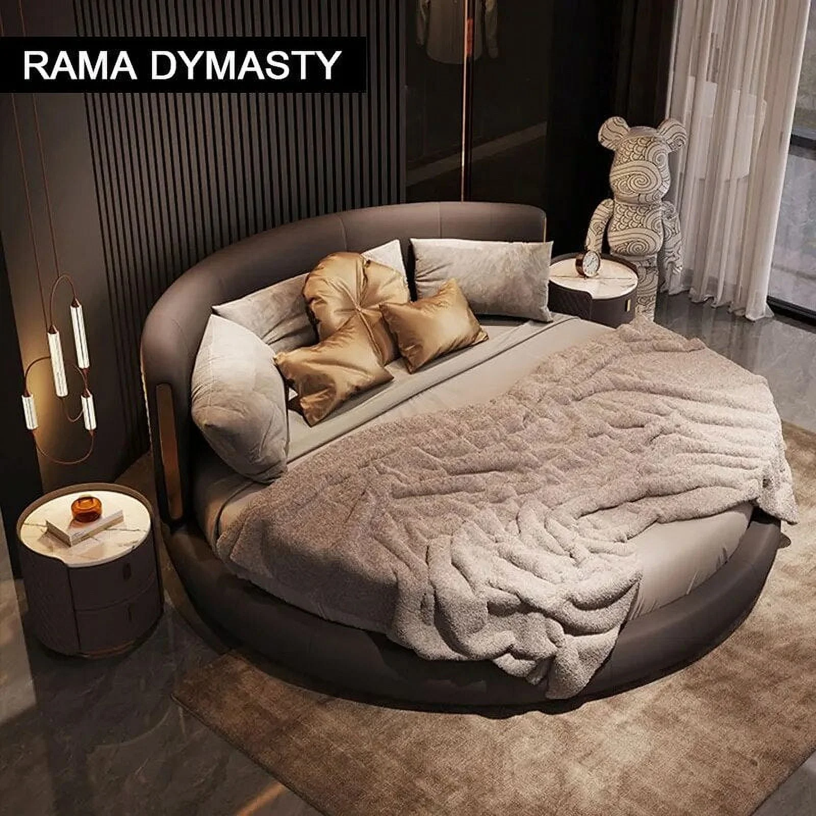 Light Luxury Leather Round Bed Lovers Bed Villa Master Bedroom Double Bed High-End Atmosphere Luxury Leather Bed