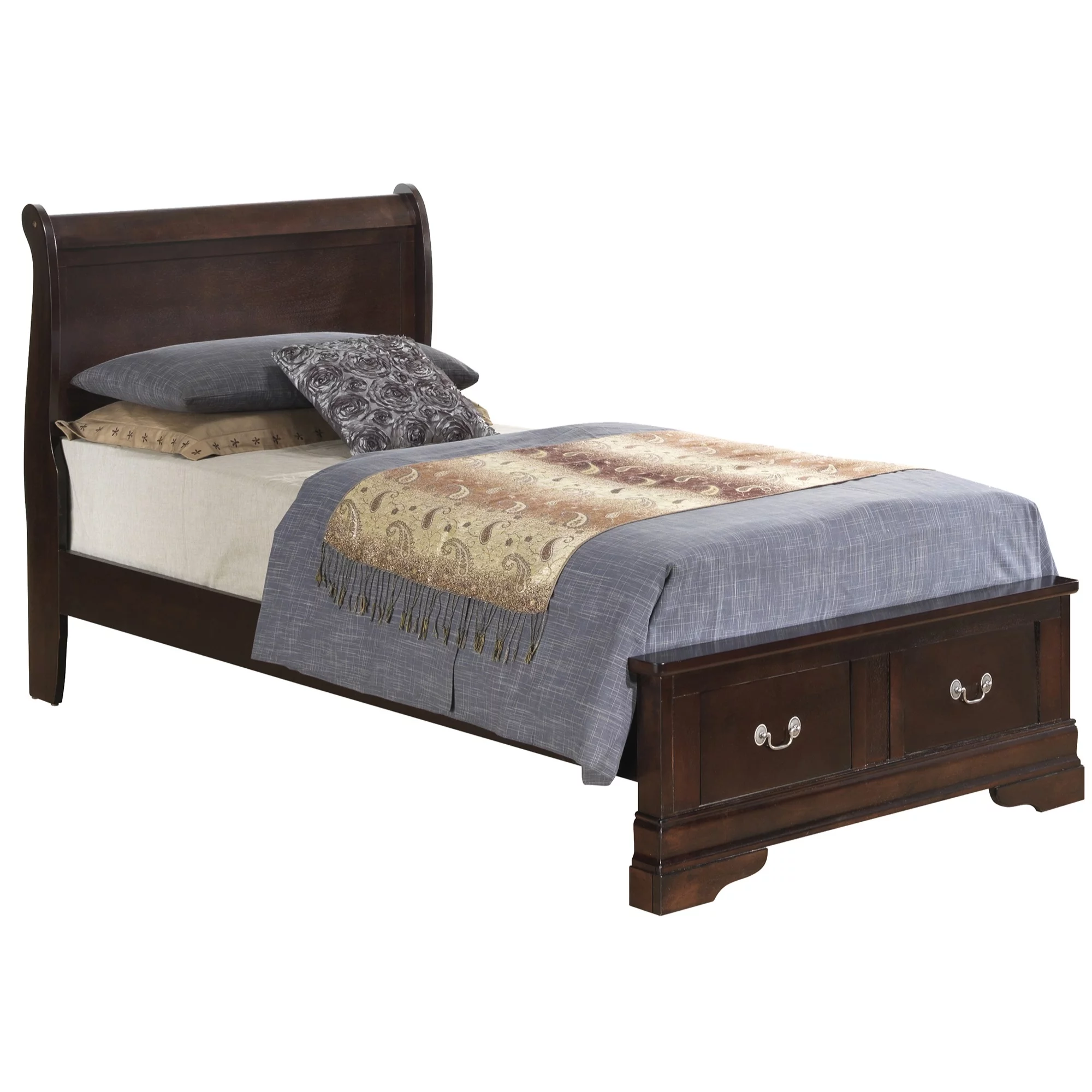 Passion Furniture Louis Philippe Storage Sleigh Bed, Cappuccino - Twin Size