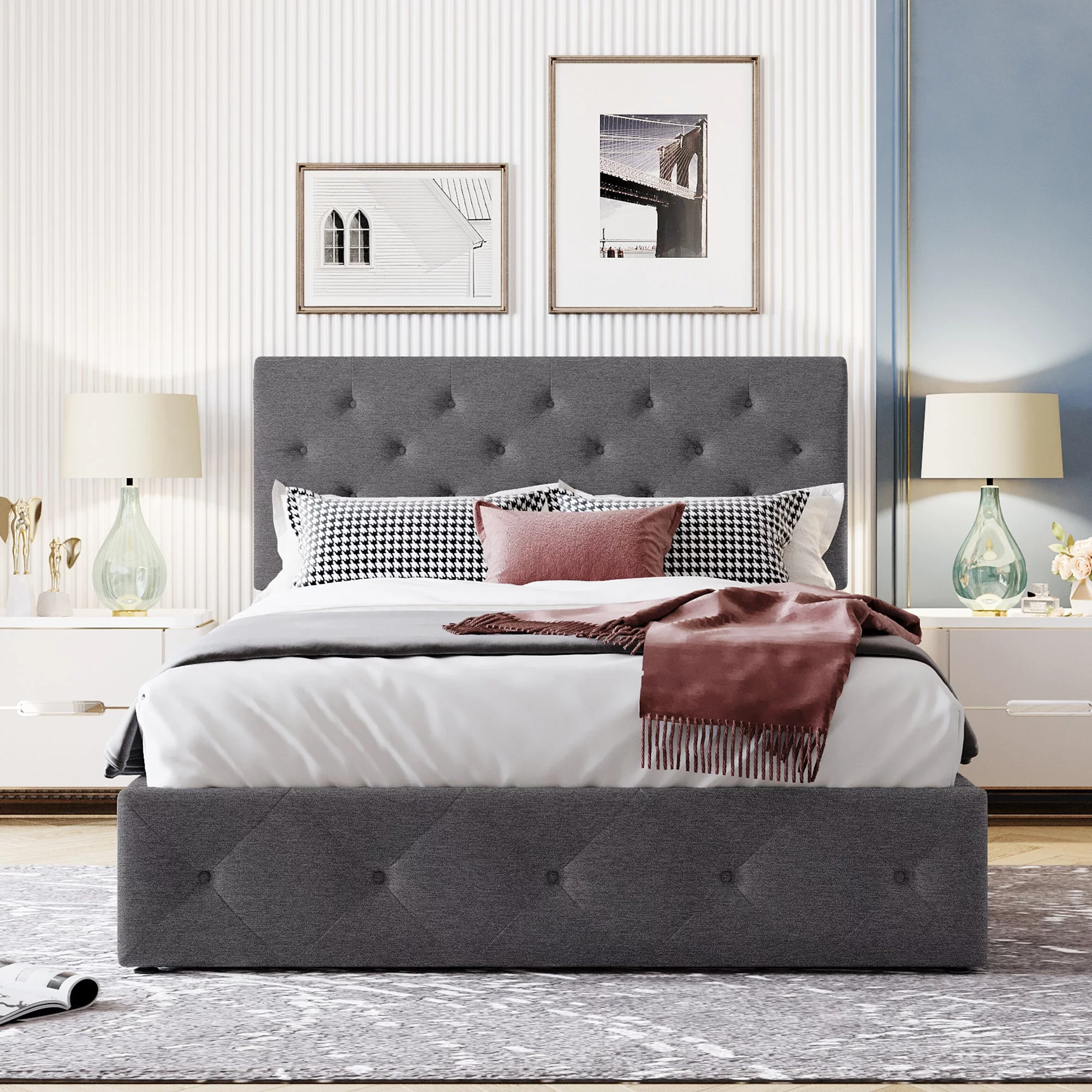 Cipher Full Size Storage Platform Bed w Hydraulic System - Gray