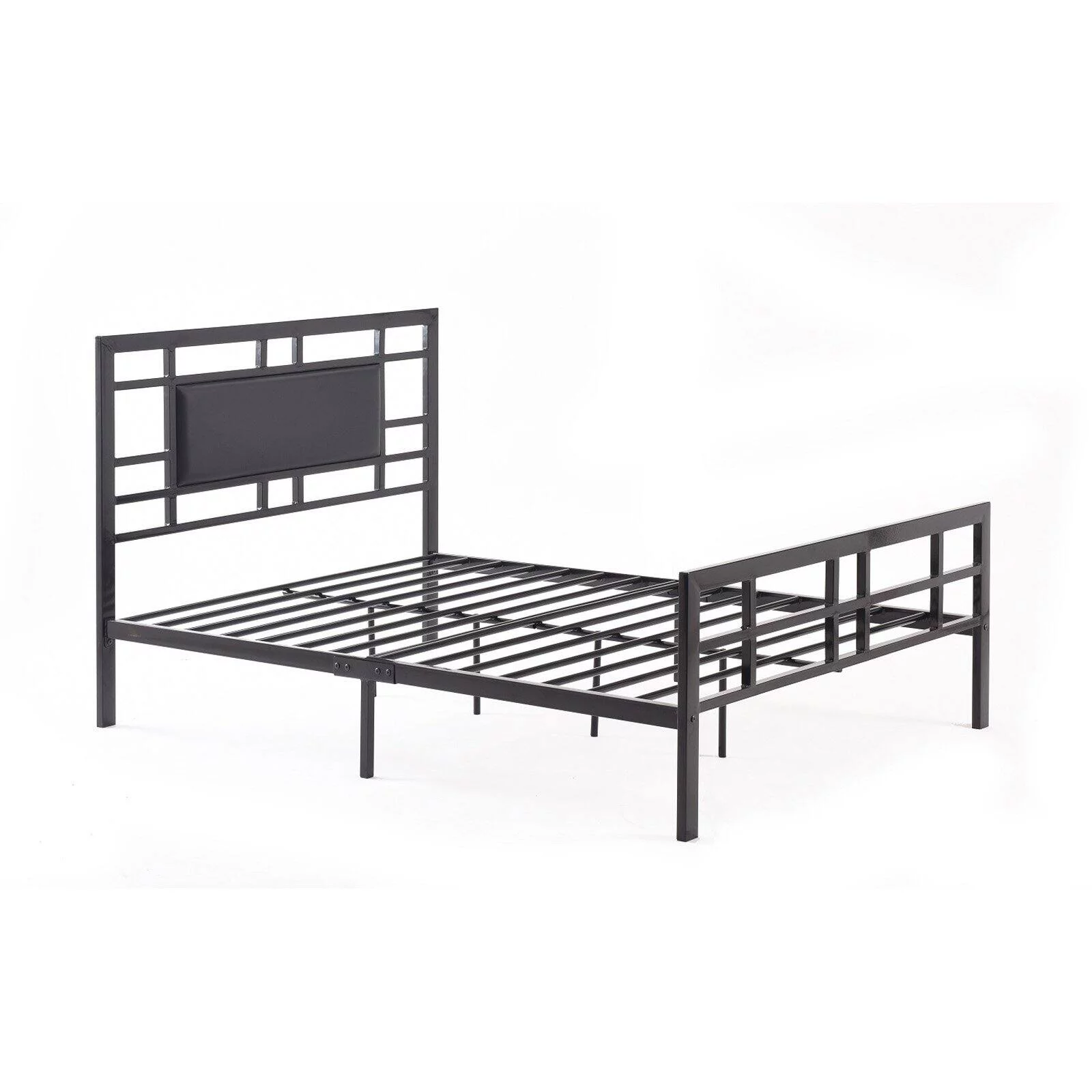 Hodedah Complete Metal Queen-Size Bed with Headboard-Footboard in Black Finish