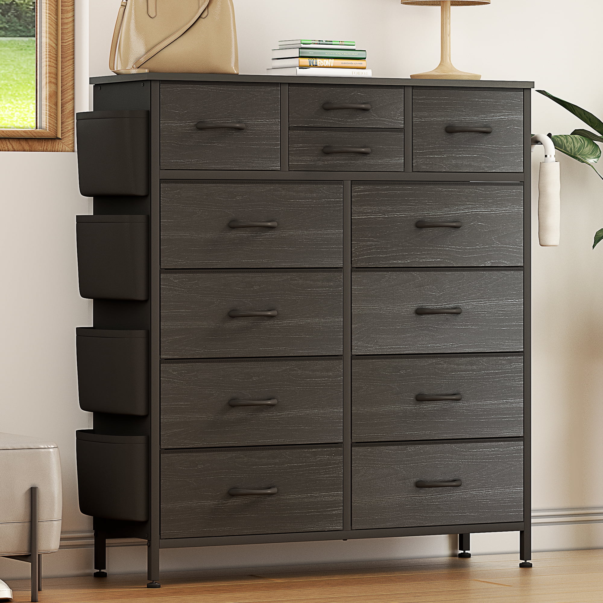 GIKPAL Dressers for Bedroom of 12 Drawers Black Dresser Chest of Drawers Closets Tall Dresser Fabric Dressers for Closet Living Room Hallway Nursery