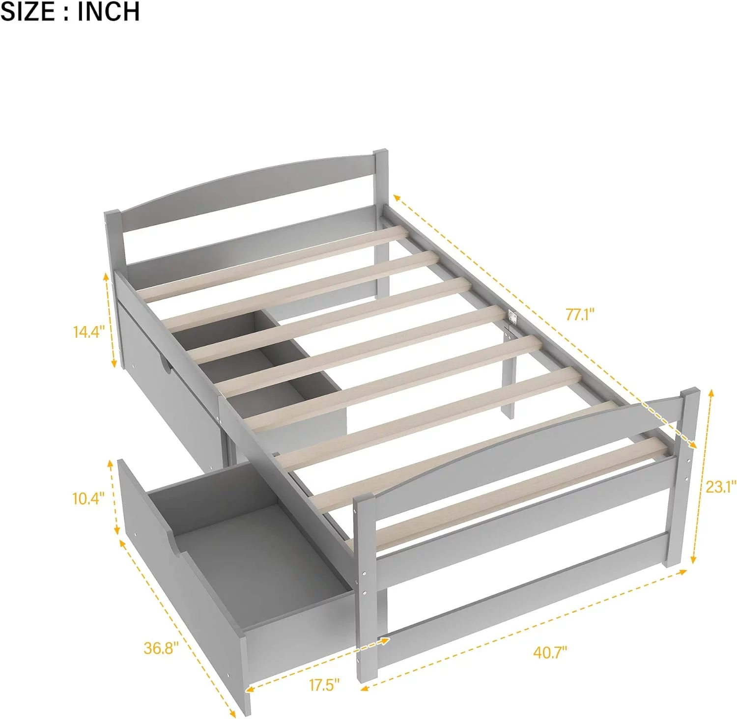 Size Daybed, Platform Bed With Drawers, Wood Bed Frame, Daybed Captains Bed For Bedroom, Gray