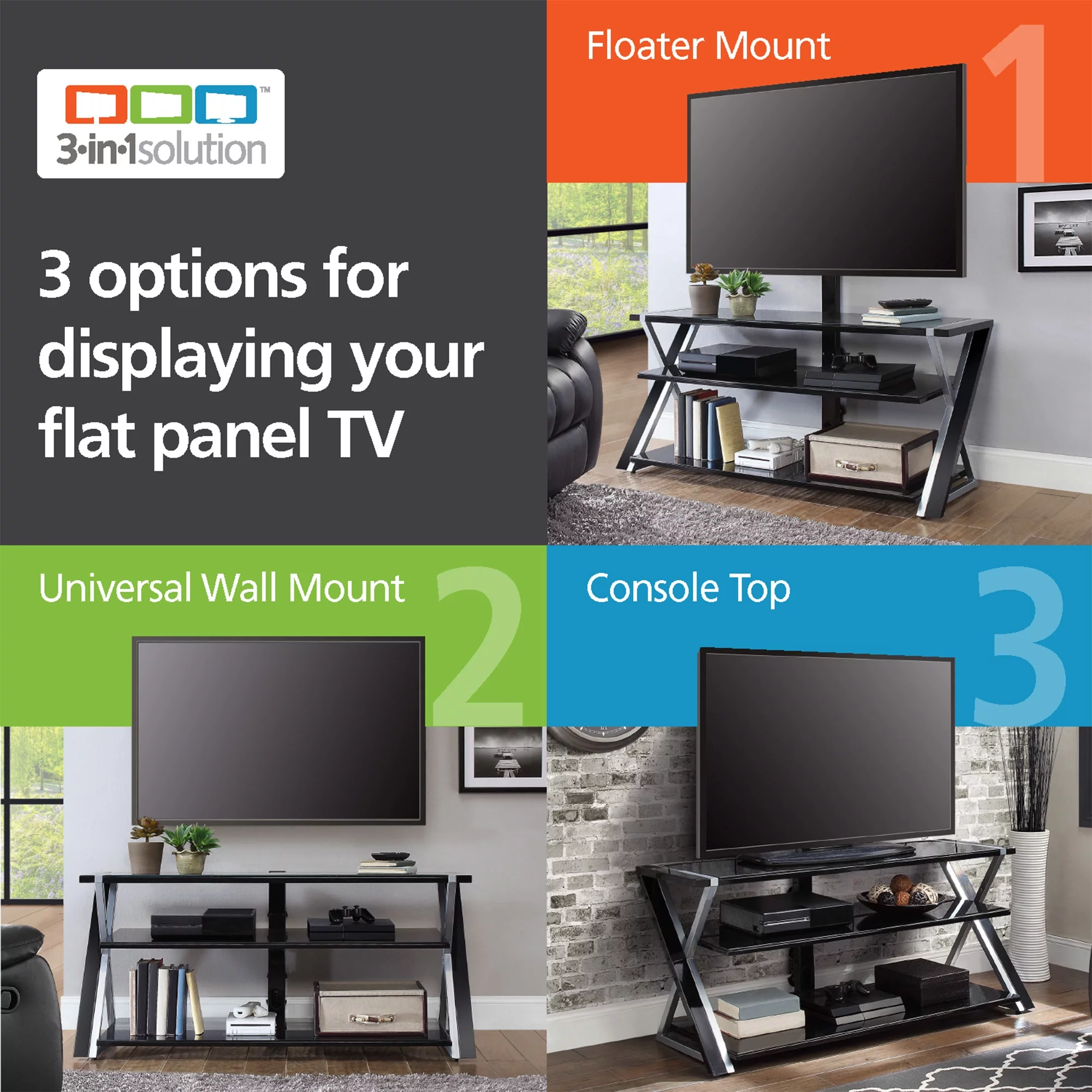 Whalen Xavier 3-in-1 Television Stand for TVs up to 70