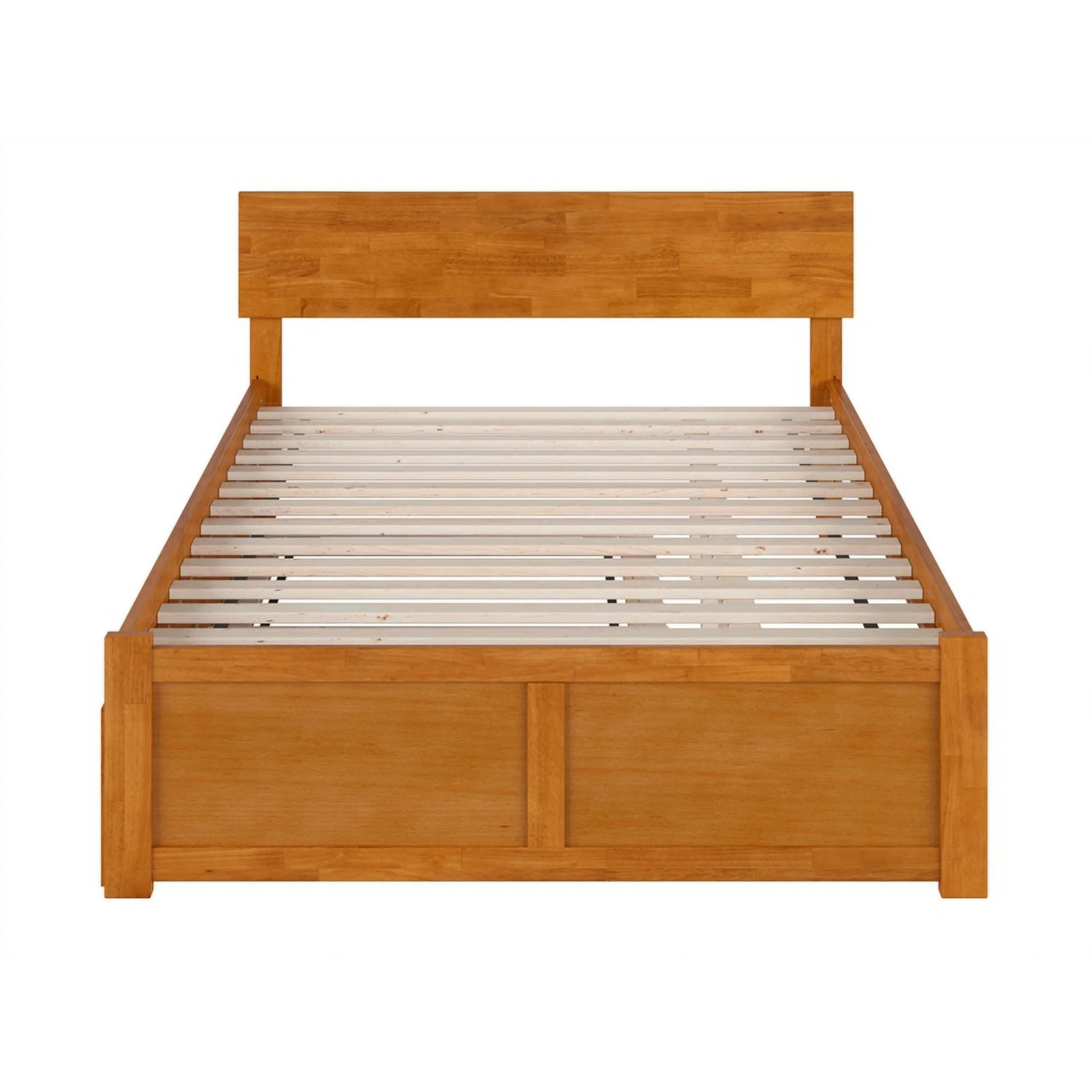 Orlando Full Wood Platform Bed with Footboard and Twin Trundle in Light Toffee
