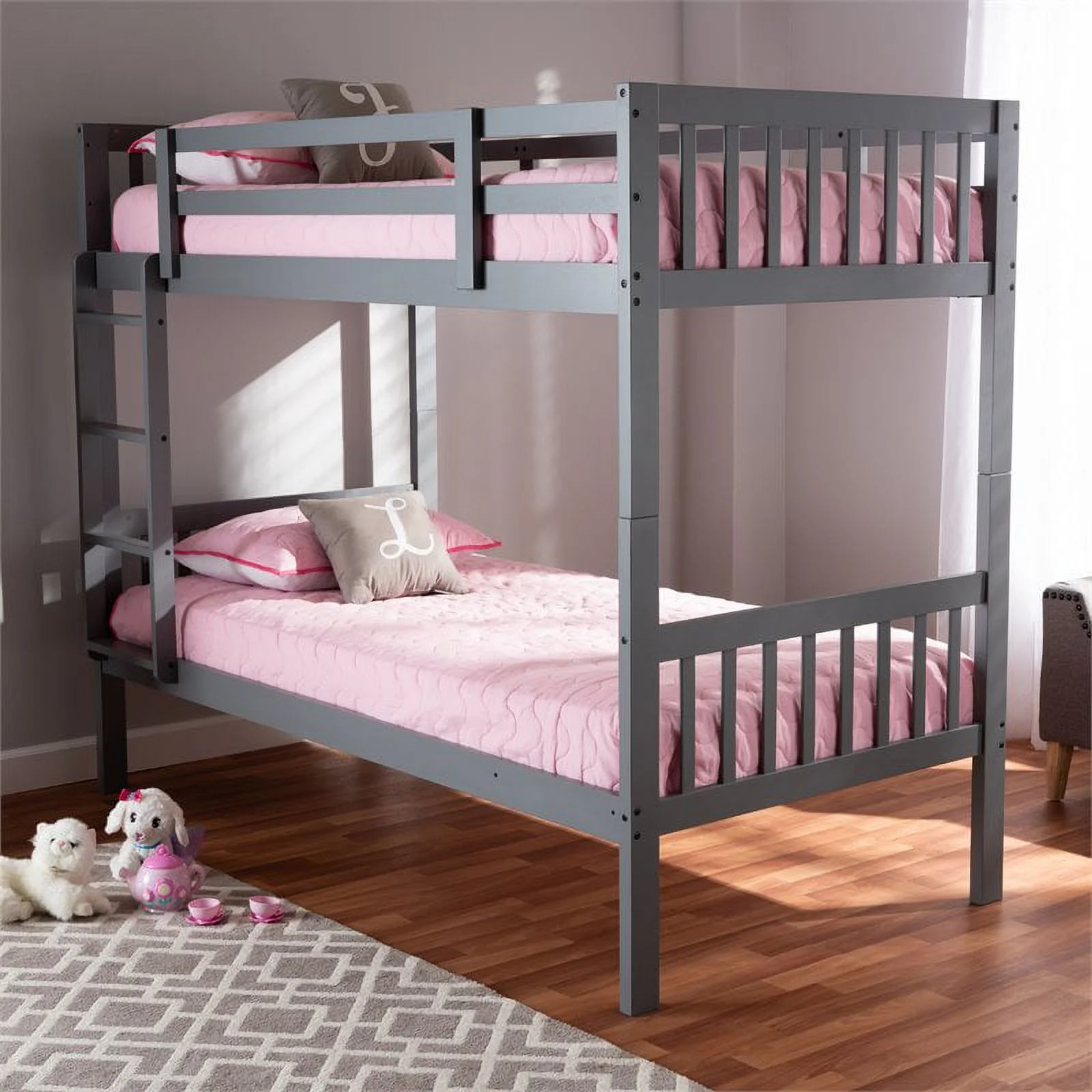 Bowery Hill Grey Finished Wood Twin Size Bunk Bed