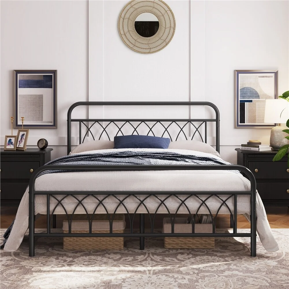 Yaheetech  Metal Platform Bed Frame with Petal Accented Headboard and Footboard Antique Gold Full