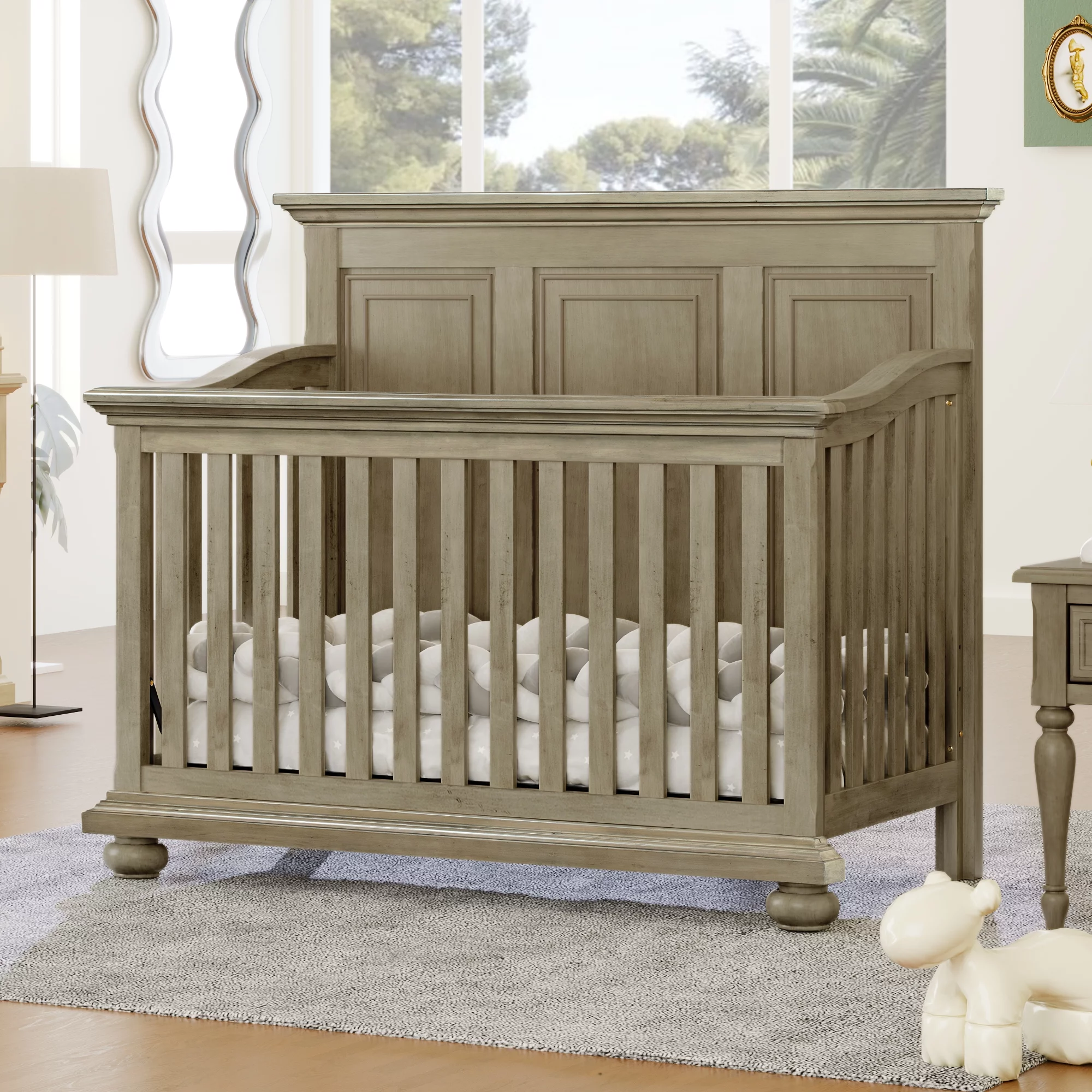 Bellemave 4 In 1 Convertible Baby Cribs, 3 Height Setting, Non-Toxic Finish, Crib Bed Convertible to Toddler Bed, Daybed and Full Size Bed (Stone Gray)