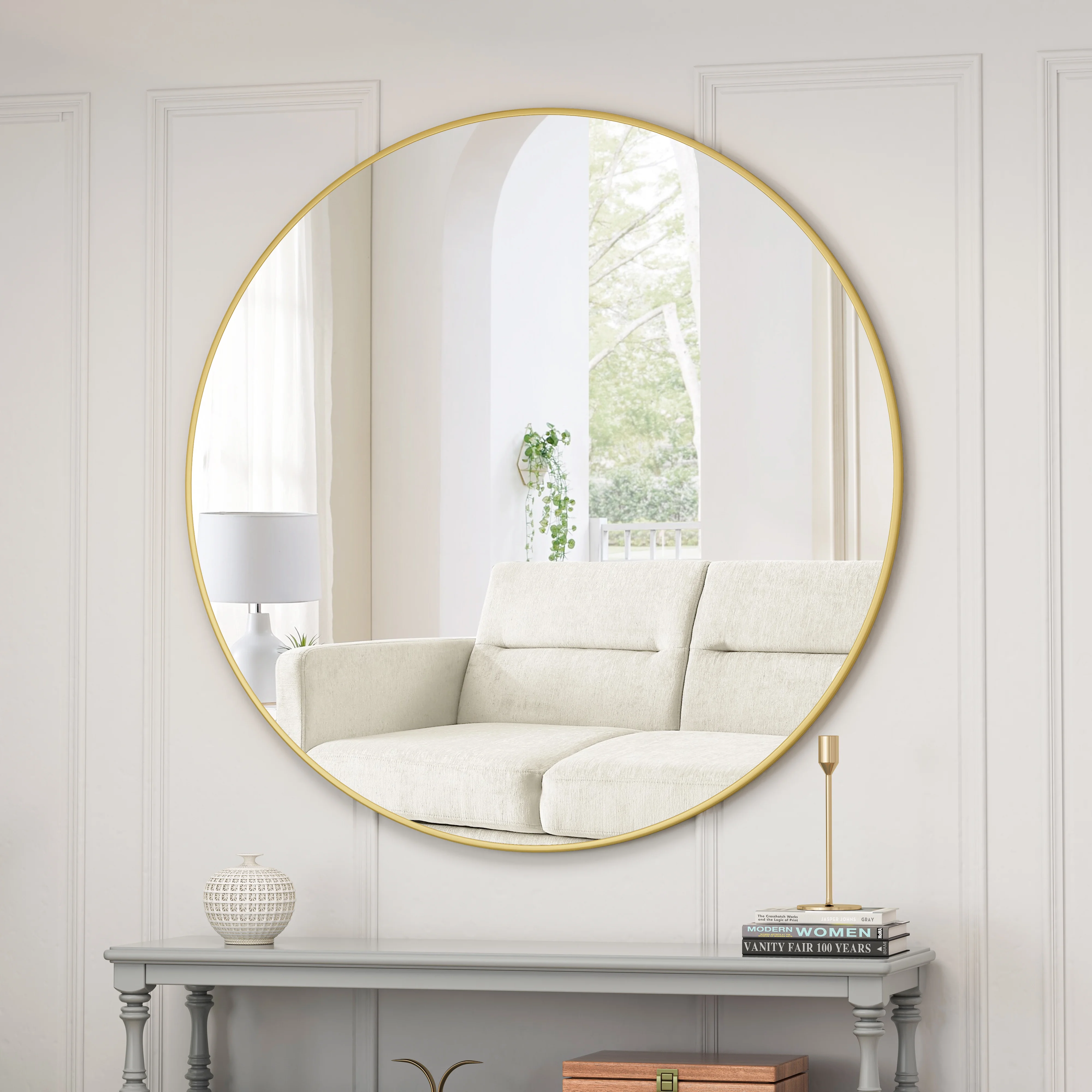 CoSoTower Wall Mirror 48 Inch Oversized Big Size Gold Circular Mirror Metal Framed Mirror Round Vanity Mirror Dressing Mirror, for Bathroom, Living Room, Bedroom Wall Decor