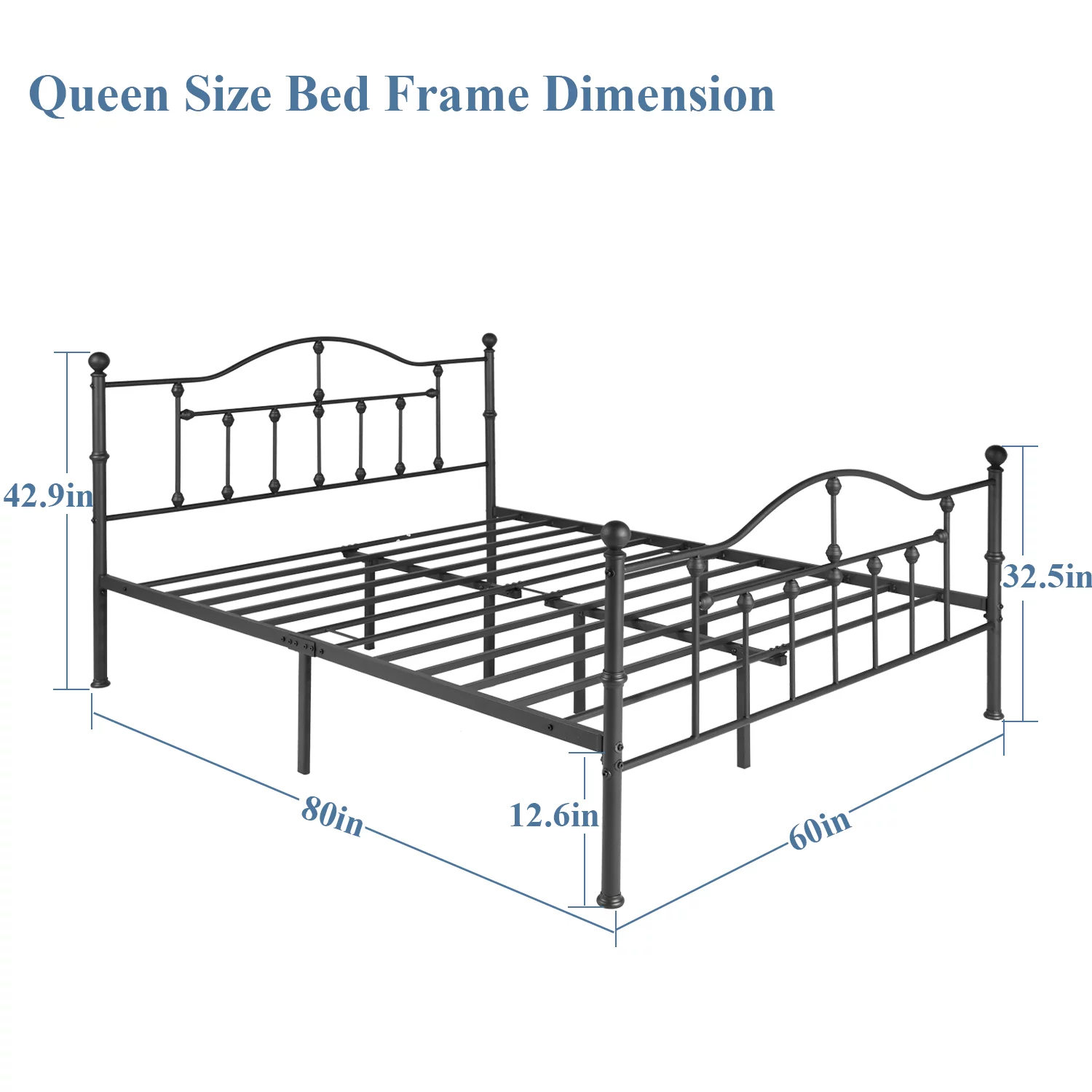 VECELO Metal Platform Bed Frame with Victorian Headboard and Footboard, No Box Spring Needed, Queen, Black