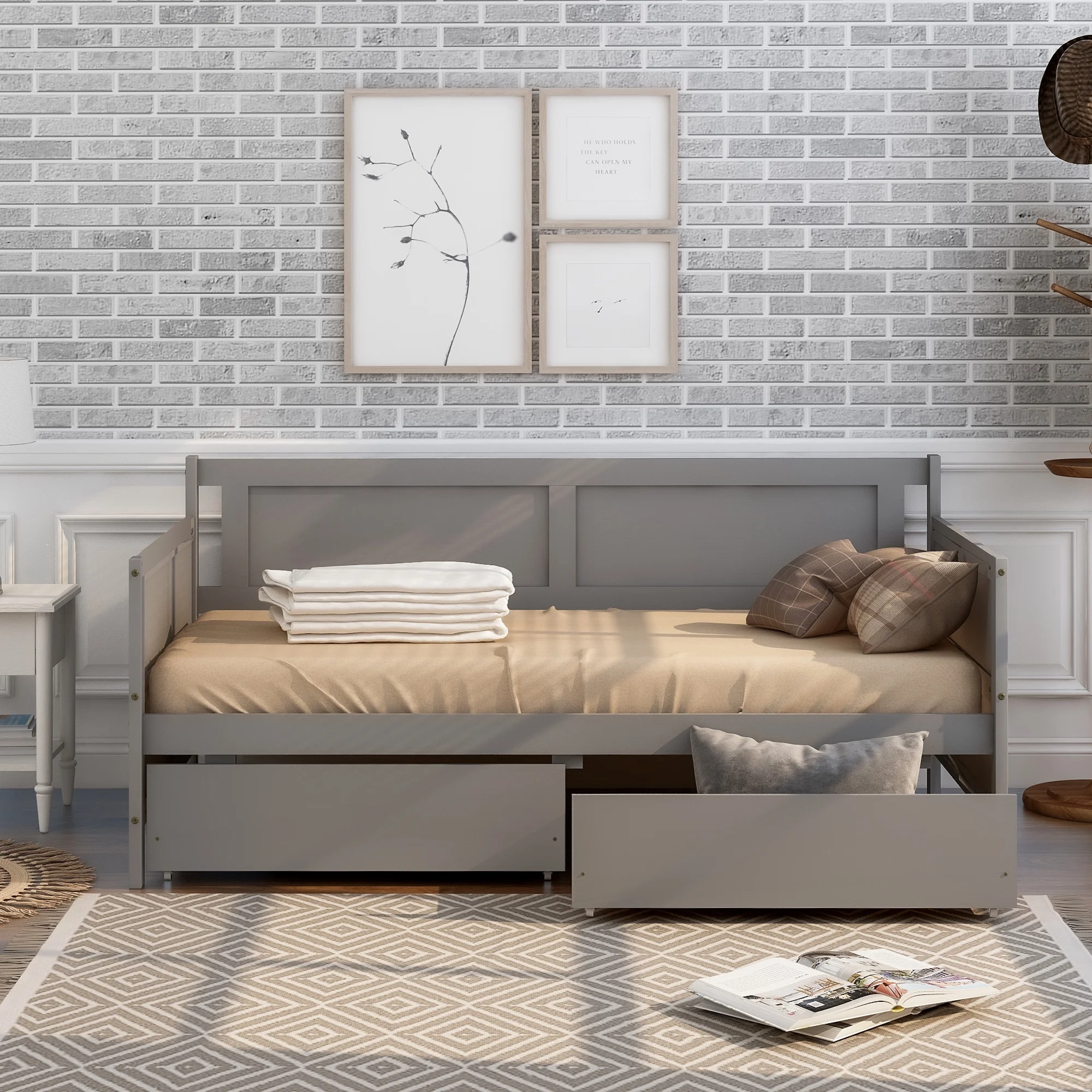 CoSoTower Daybed With Two Drawers, Twin Size Sofa Bed, Storage Drawers For Bedroom, Living Room, Grey