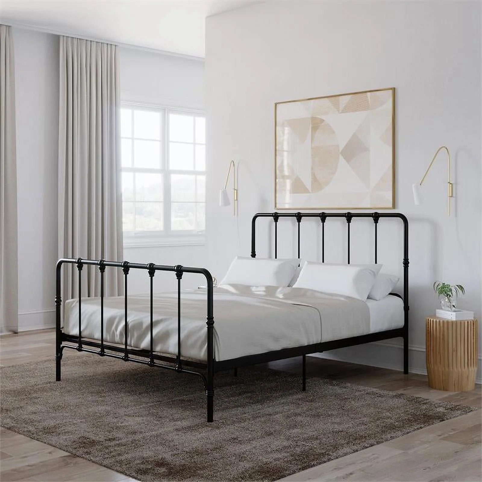 LikeHome Lida Farmhouse Metal Bed with Under Bed Storage in Full, Black