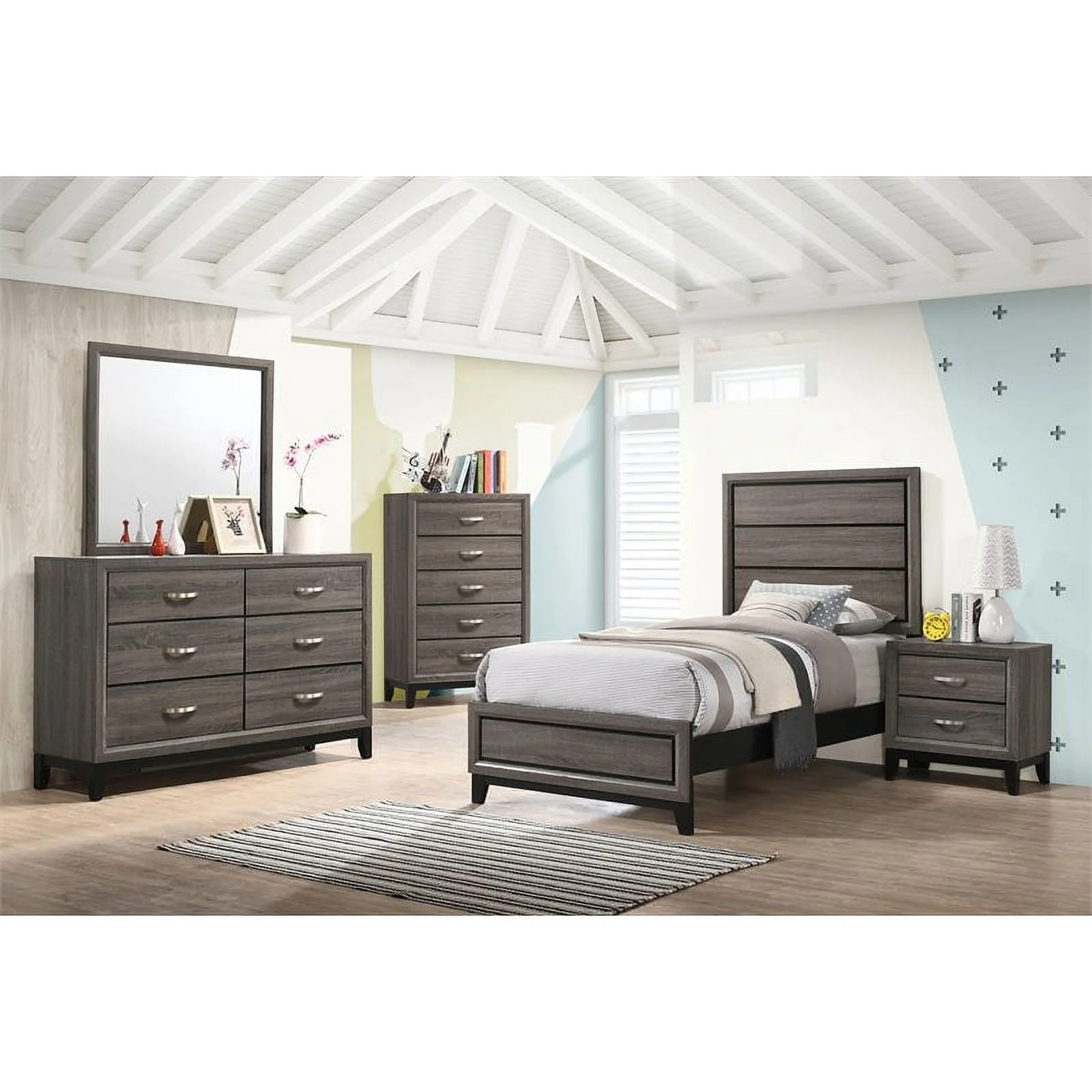 Watson 4-piece Twin Panel Bedroom Set Grey Oak