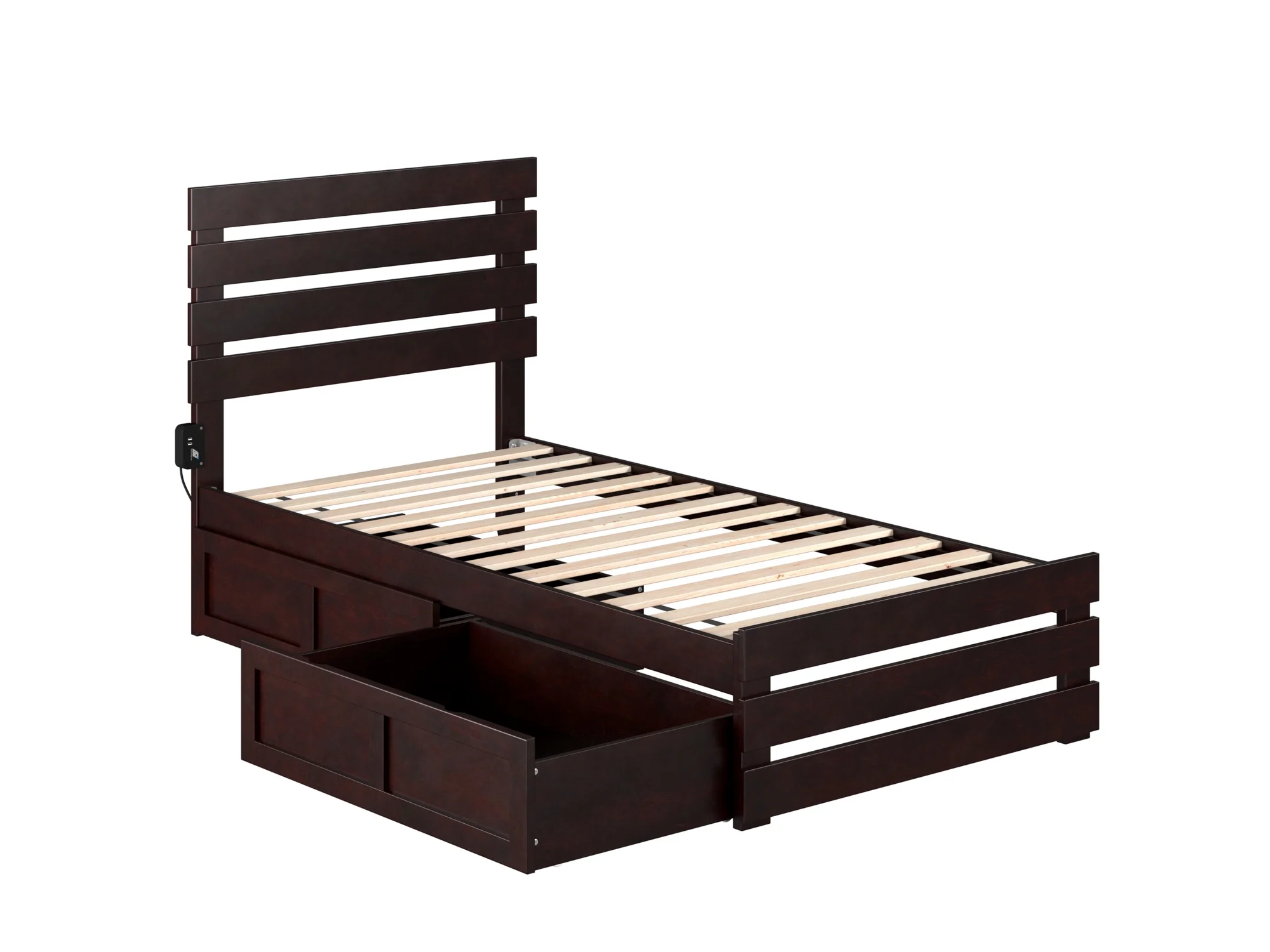 AFI Oxford Twin Wood Platform Bed with Headboard Footboard & 2 Storage Drawers, Espresso