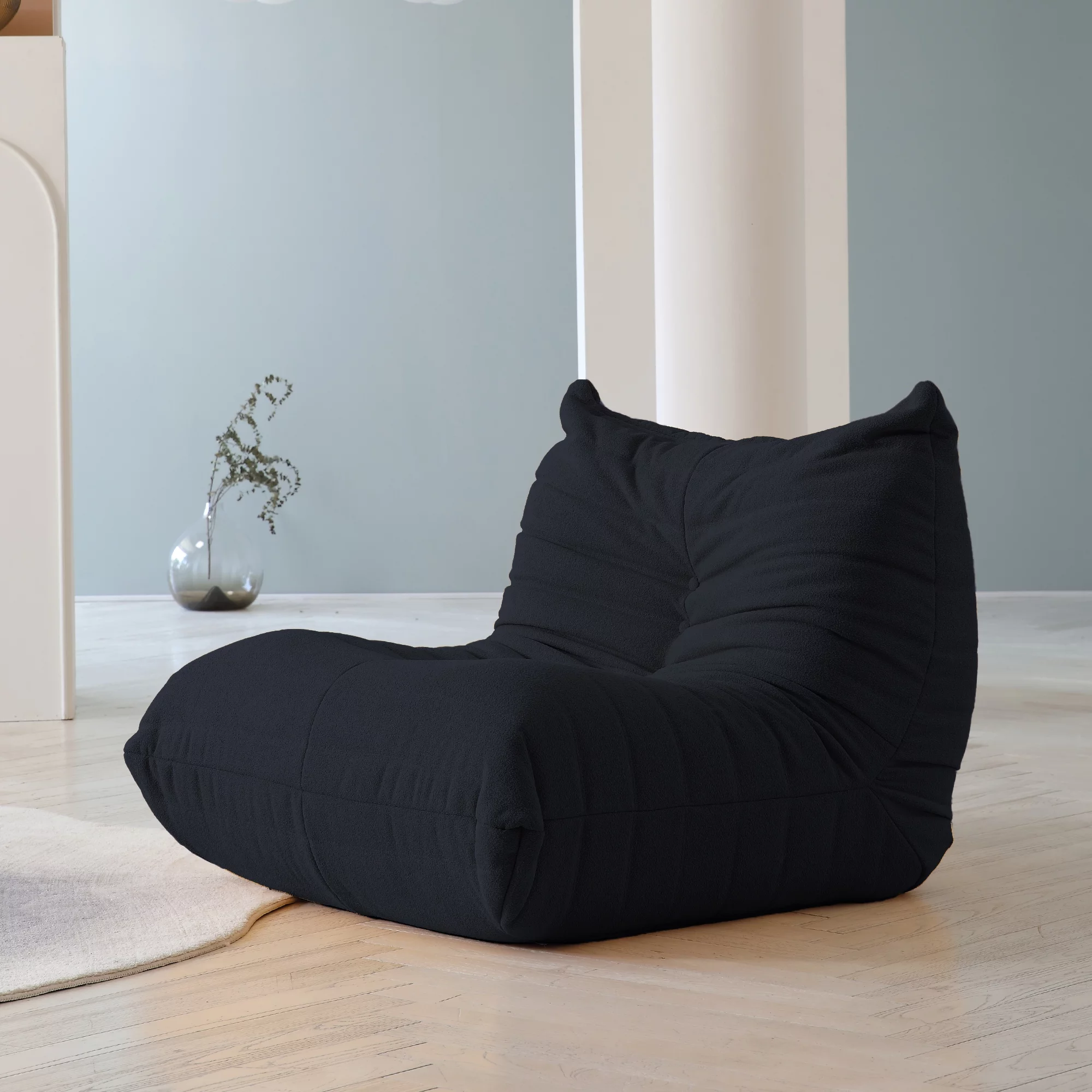 Magic Home Modern Sectional Sofa Togo Sofa Lazy Sofa Foam Couch Floor Sofa for Bedroom,Living Room,Apartment and Small Space,Single Seat Sofa,Black