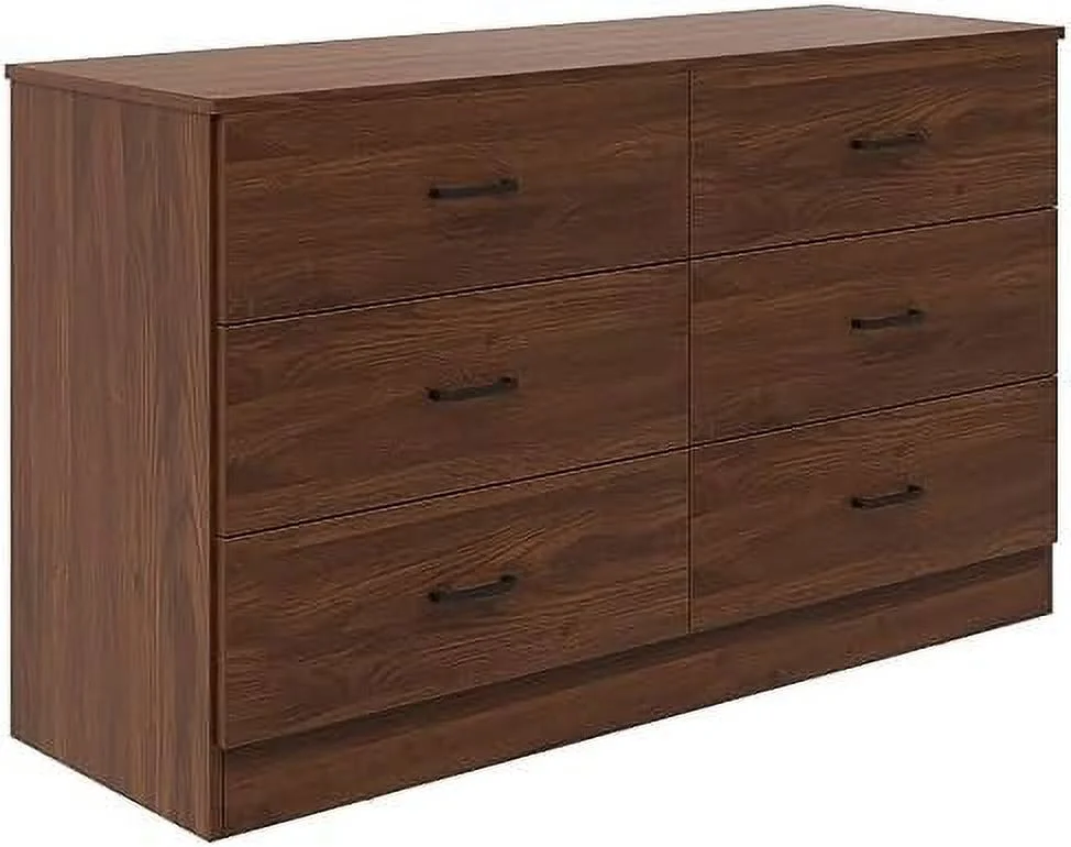 HBBOOMLIFE 6 Drawer Wood Dresser Wide Chest of Drawers Bedroom Clothes and Organizer 15.8" D x 47.2" W x 27.7" H Walnut Brown