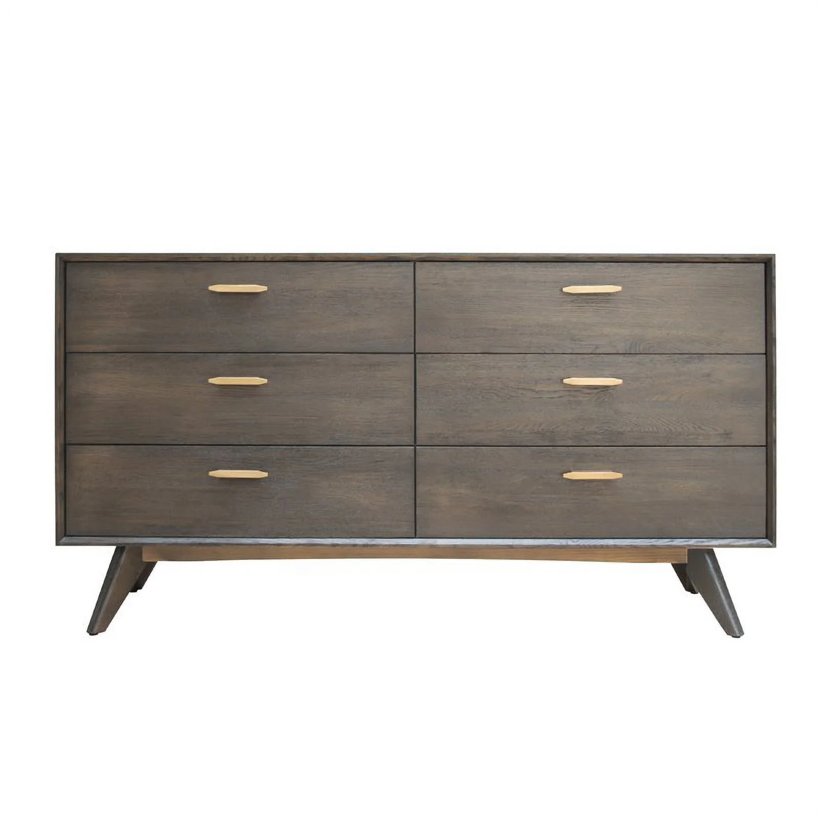 Modrest Novak 6-Drawer Modern Wood Veneer & Antique Brass Dresser in Dark Oak