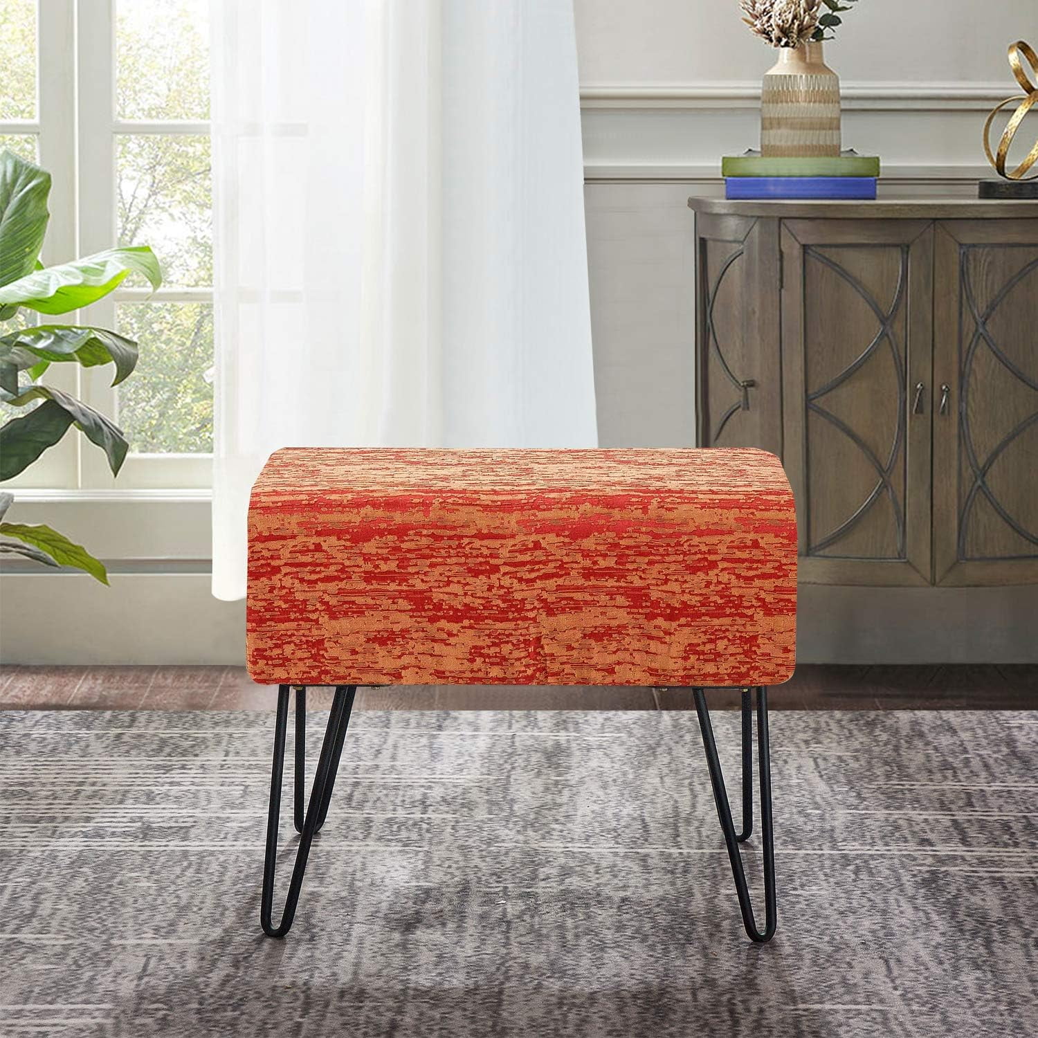 Orange Jacquard Ottoman, 19