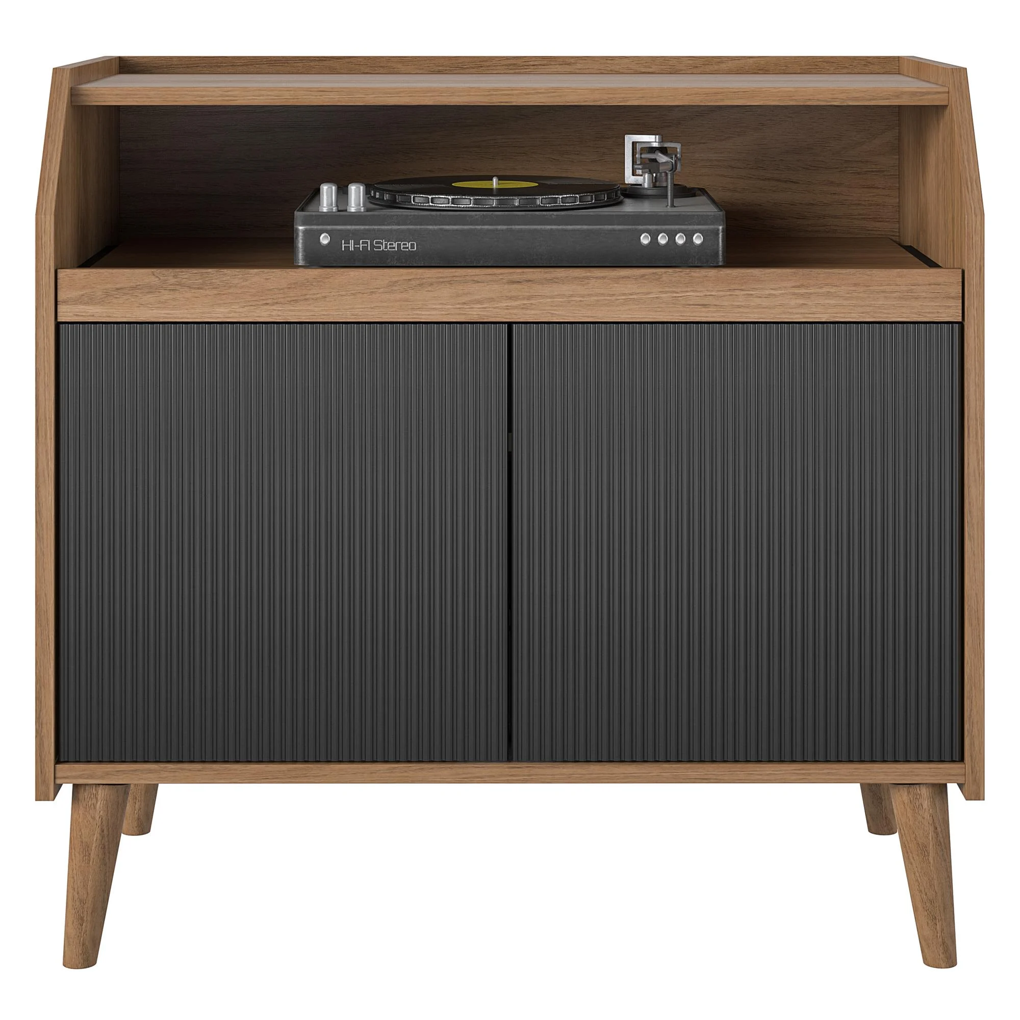 Novogratz Magnolia Record Stand, Walnut/Black