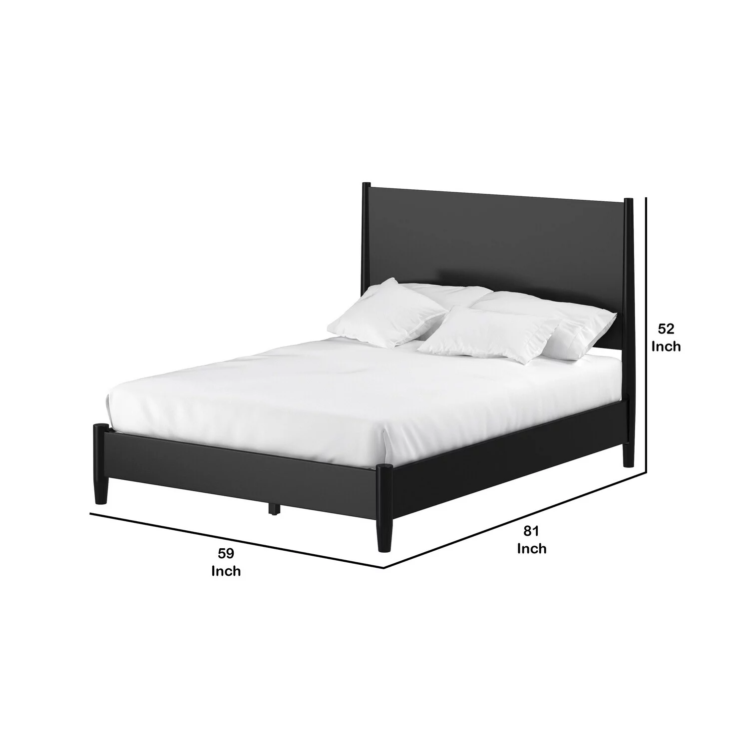 Benjara Full Panel Bed with Rectangular Headboard, Black