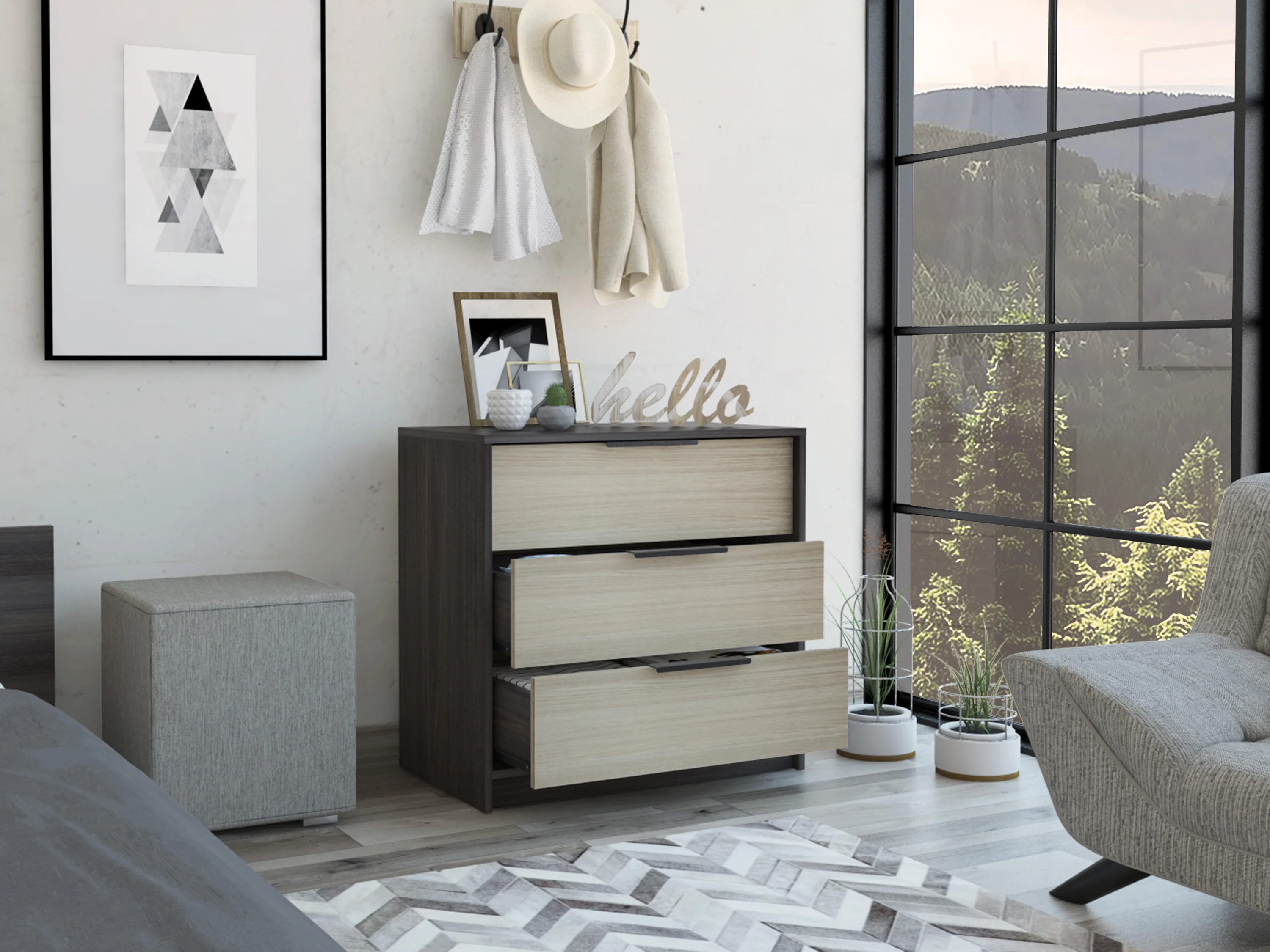 MAICOSY 3 Drawer Dresser Bedroom Furniture, Black Wengue Chest of Drawers for Small Space, Wardrobe Storage Dressers with Handles, Rectangle Narrow Closet Organizer, Light Oak, 16.34x27.50x27.04