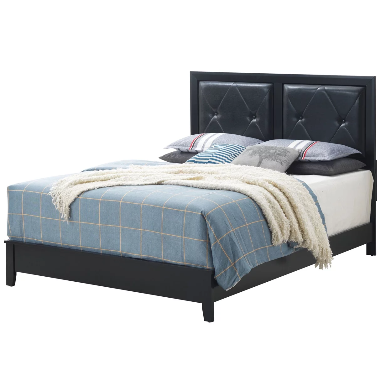 Primo Black Tufted Faux Leather Upholstered Full Panel Bed