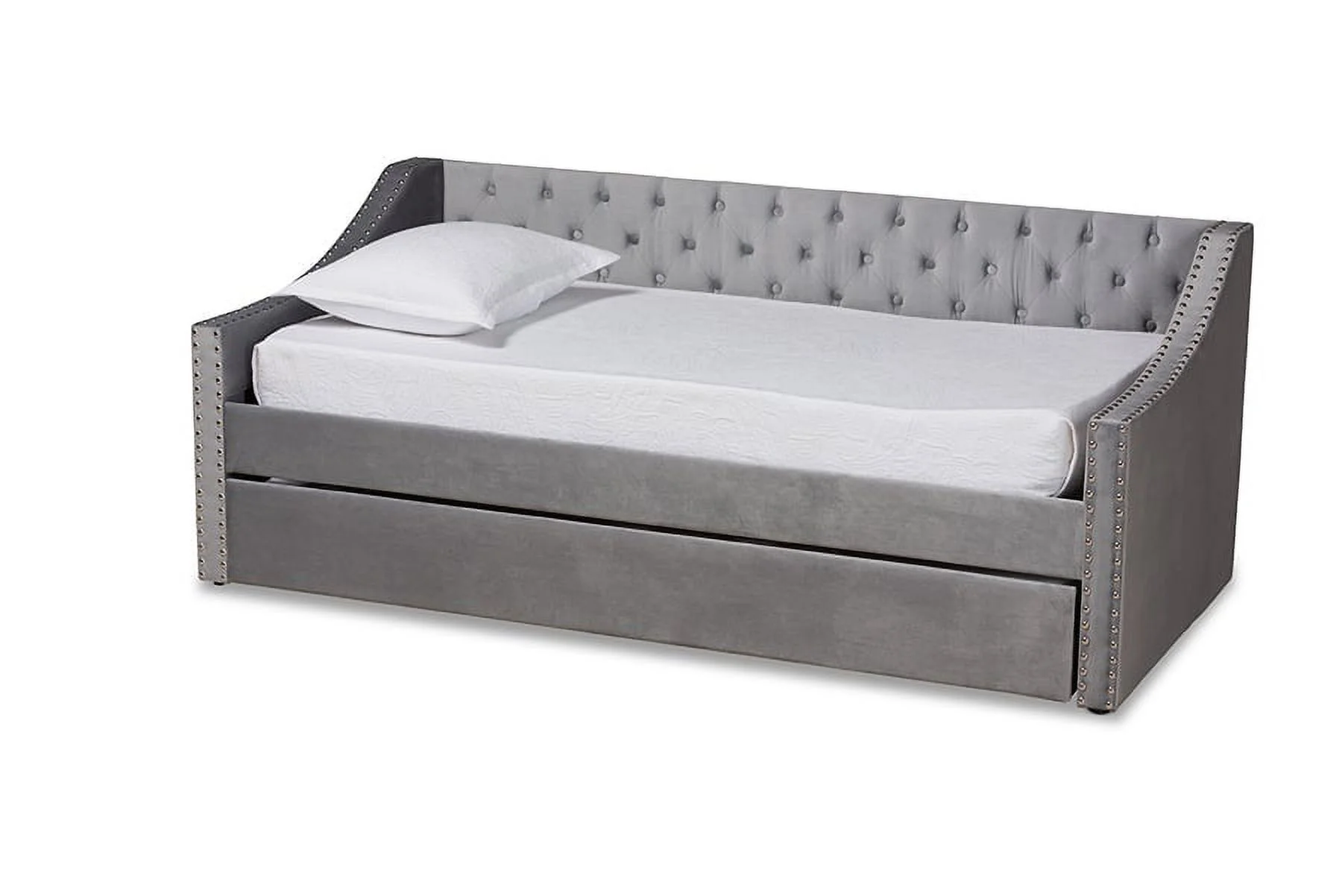 Baxton Studio Raphael Modern and Contemporary Grey Velvet Fabric Upholstered Twin Size Daybed with Trundle