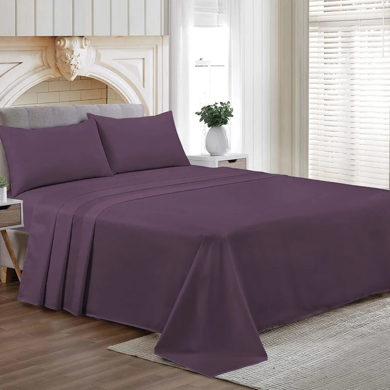 CCNY 800 TC Egyptian Cotton Bed Sheets, 4Pc Sheet Set - 1 Fitted Sheet, 1 Flat Sheet & 2 Pillowcases 15 Inch Deep Pocket (Twin XL-Plum)