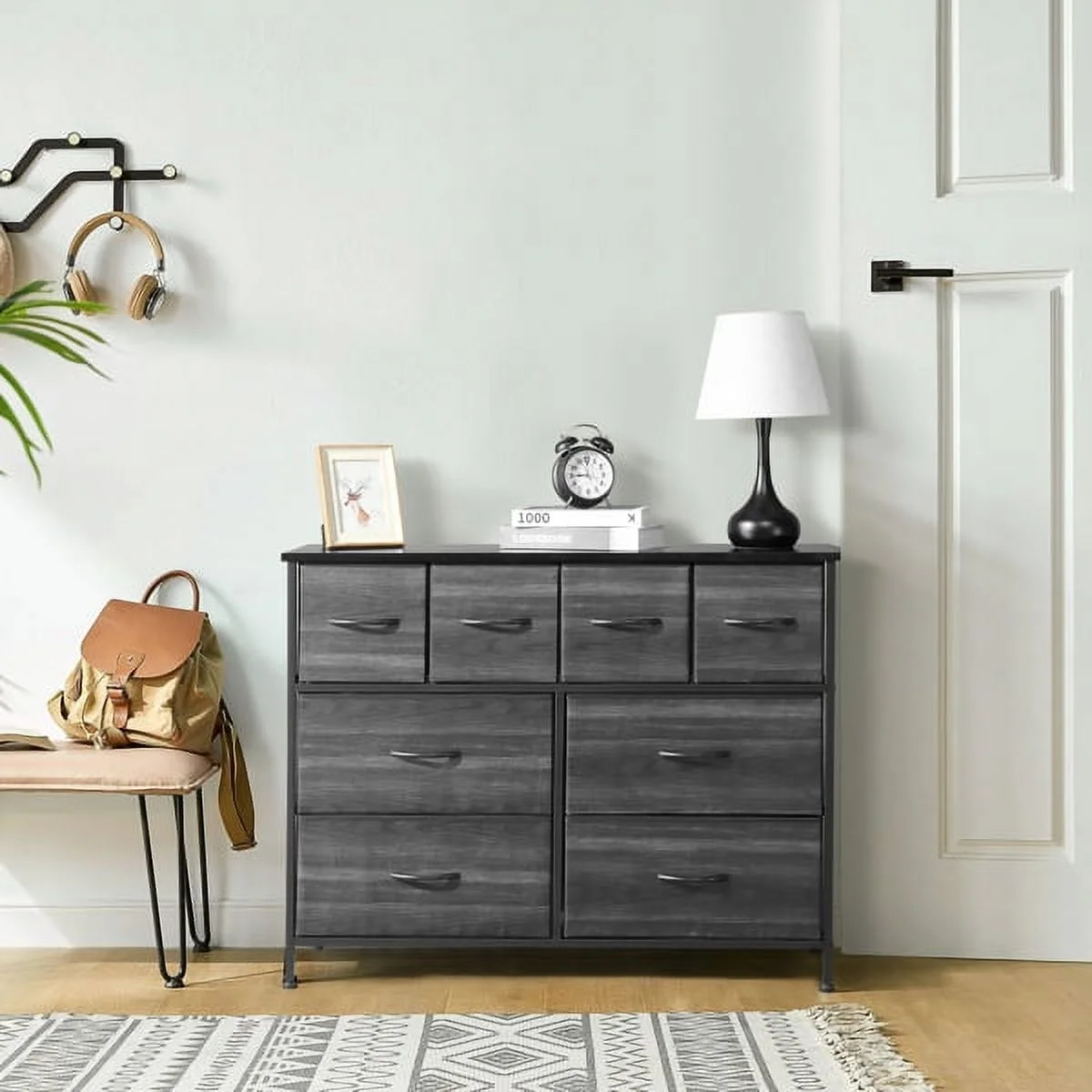 SYTHERS Dresser for Bedroom with 8 Drawers, Fabric Dresser Storage Organizer Unit with Fabric Bins for Closet, Living Room, Hallway, Dark Grey