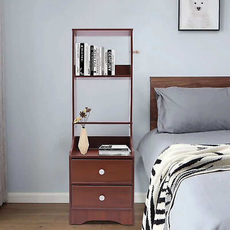 Modern Nightstand with 2 Drawers Tall Bed End Table Dresser Table for Bedroom
