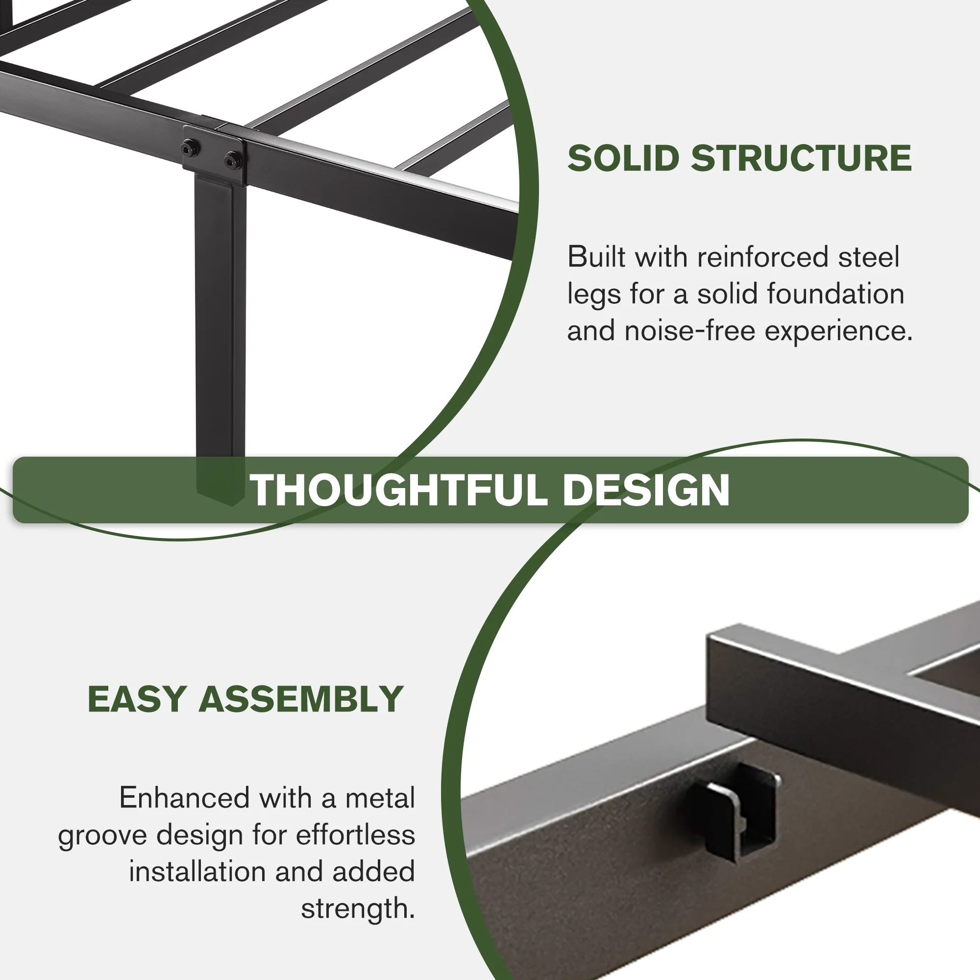 Sha Cerlin Twin Size Metal Platform Bed Frame with Faux Leather Tufted Headboard & Underbed Storage, Black