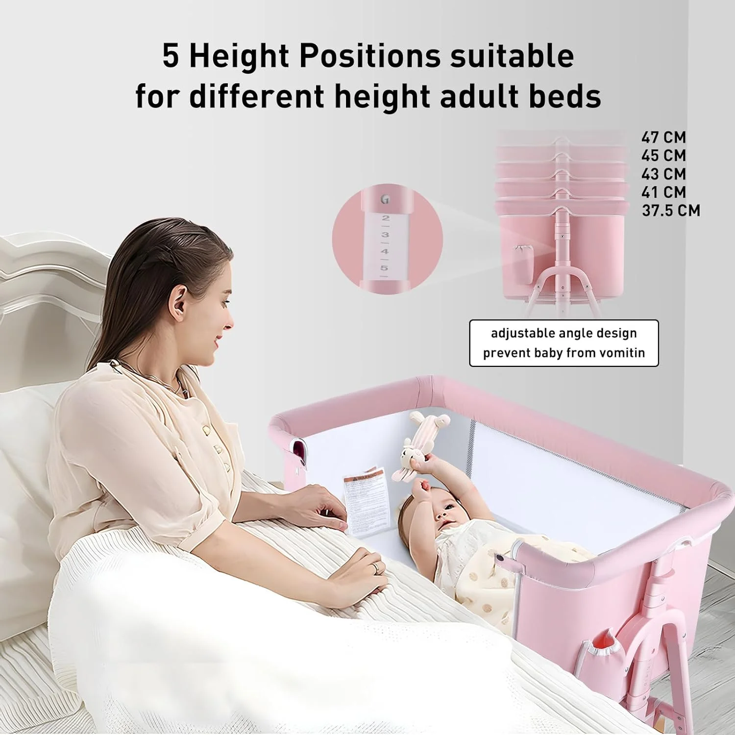 YGDU 4 in 1 Baby Bassinet Bedside Sleeper, Portable Baby Bassinet with Wheels, Baby Crib with Changing Station, Mattress Included and Storage, Foldable Travel Bassinet for Baby/Infant/Newborn -Pink