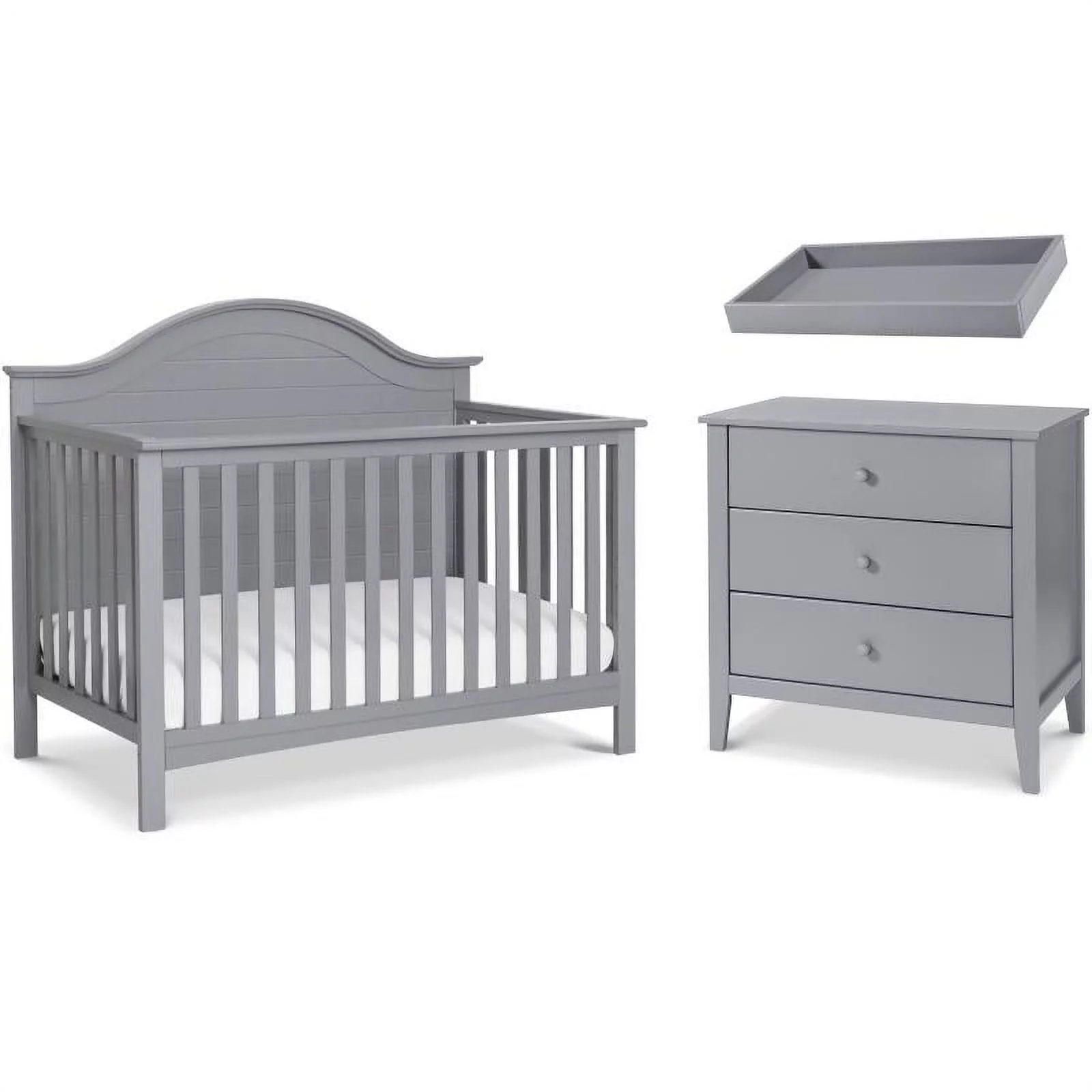4-in-1 Convertible Crib and Dresser with Removable Changing Tray Set in Gray