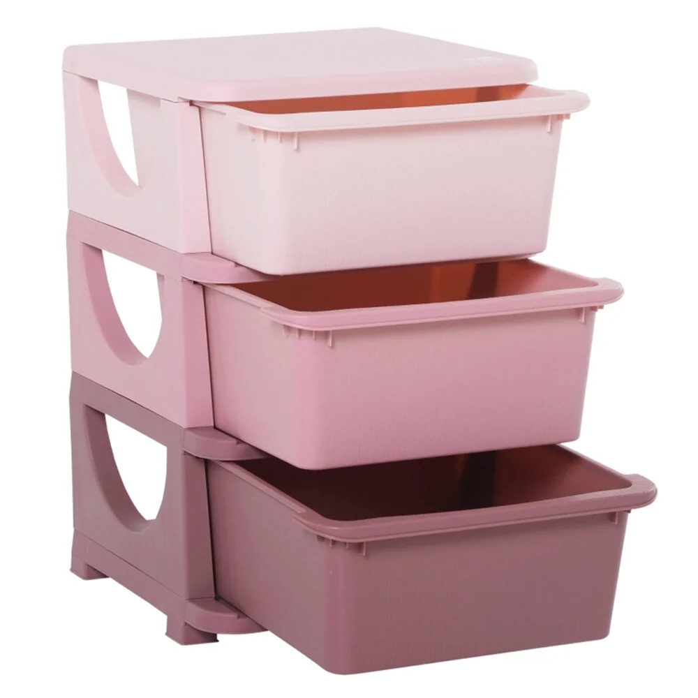 Oufan 3 Tier Kids Storage Unit Dresser Tower with Drawers Chest Toy Organizer for Bedroom Nursery Kindergarten Living Room for Boys Girls Toddlers, Pink