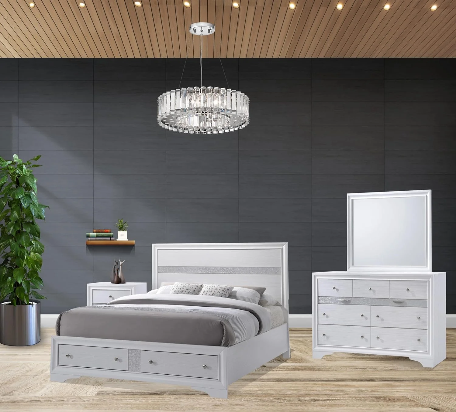 Kings Brand Furniture - 4-Piece Watson Queen Size Bedroom Set. Bed, Dresser, Mirror & Nightstand