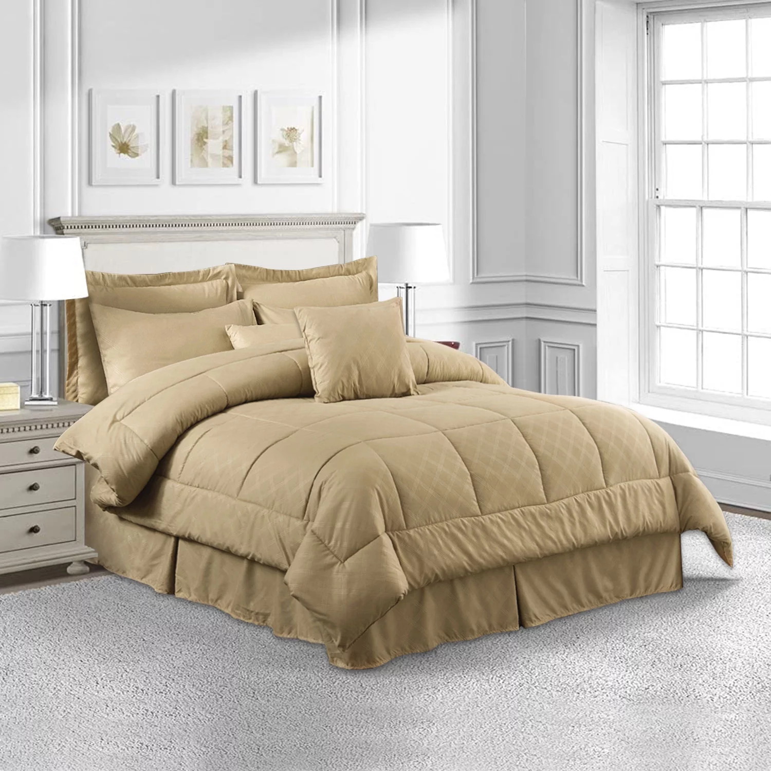 MerryHome 10-Piece Taupe Comforter Set, Luruxy Soft Bed in a Bag King Size