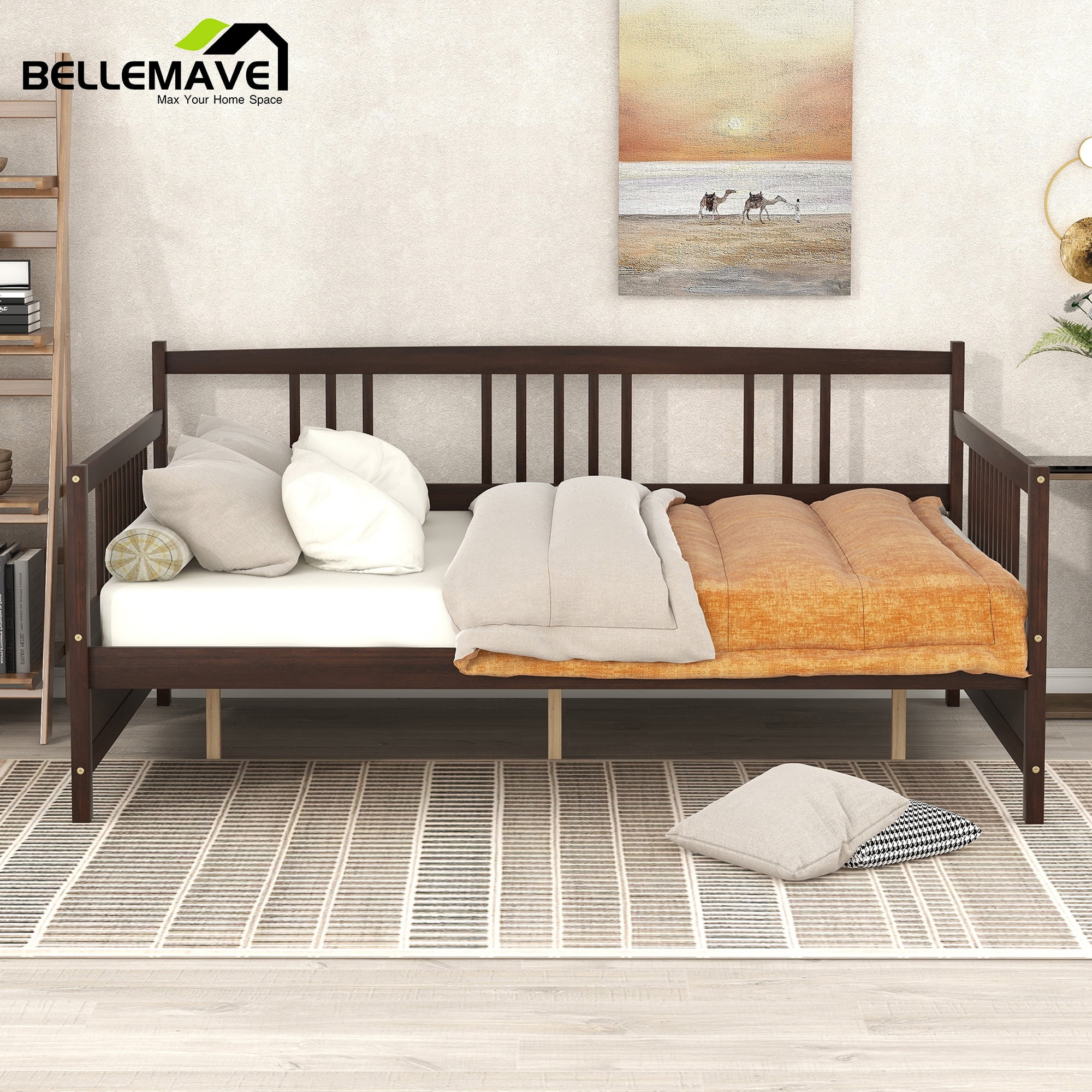 Full Size Daybed Frame, Wood Bed Frame with Slats, Headboard and Footboard, Full Daybed for Kids, Girls, Boys, No Box Spring Espresso)